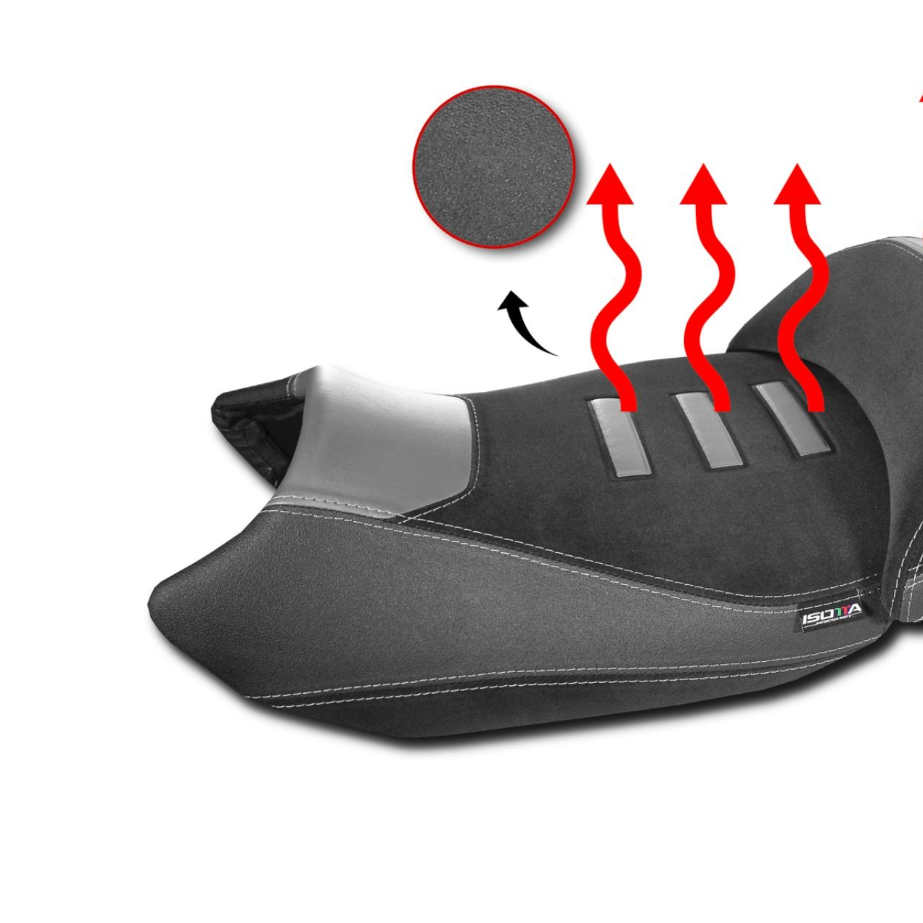 Isotta Heated Rider Comfort Seat - With Prostate Channel - Raised | Black | BMW R 1300 GS 2023-2026 - Pyramid Motorcycle Accessories