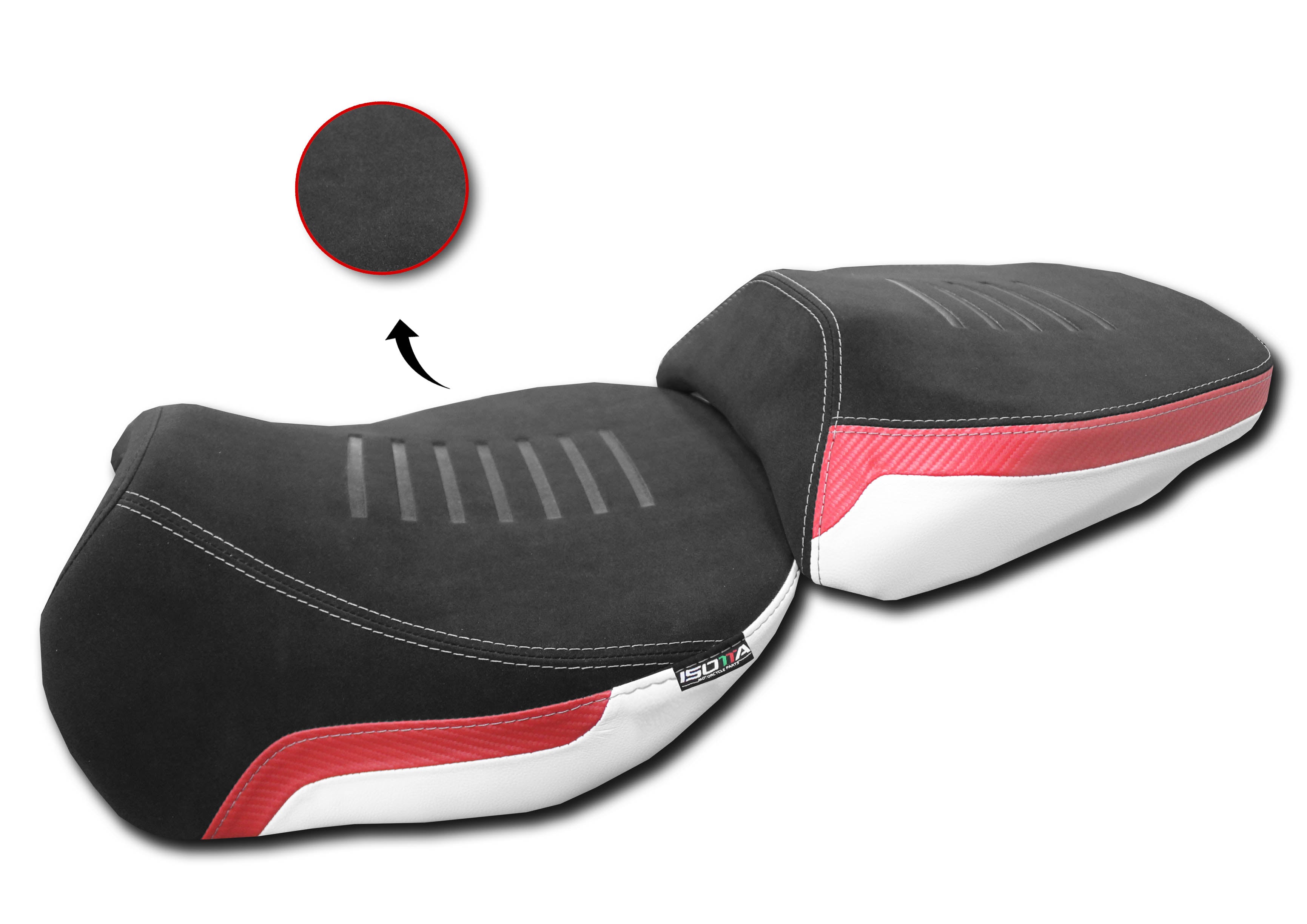 Isotta Front Comfort Seat | White | Black/Red | Red | Triple Black | Ducati Multistrada V4 Pikes Peak / Rally / S/Sport 2020>2026 - Pyramid Motorcycle Accessories