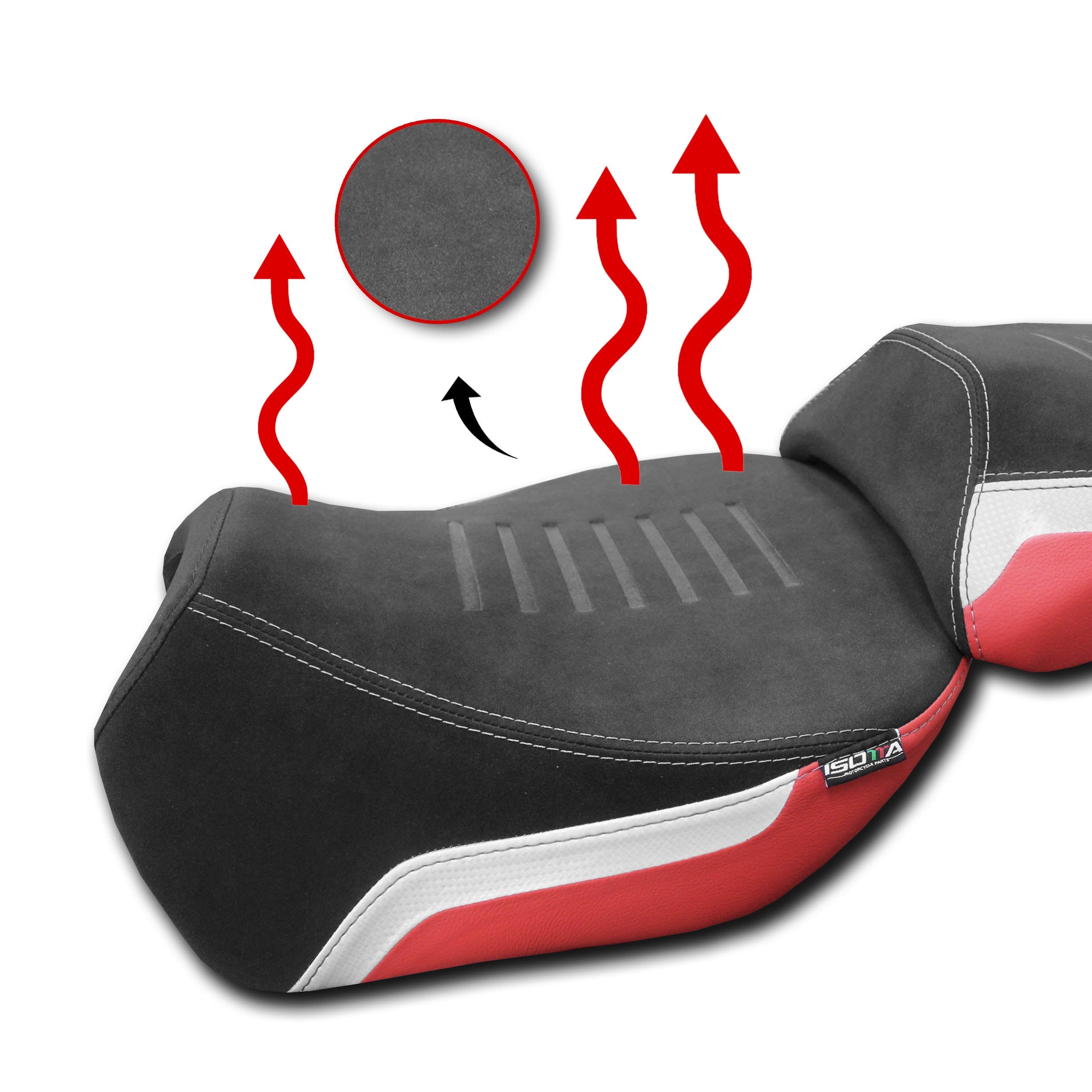 Isotta Heated Rider Comfort Seat | Red | Ducati Multistrada V4/V4 S/Rally/Pikes Peak 2020-2026 - Pyramid Motorcycle Accessories