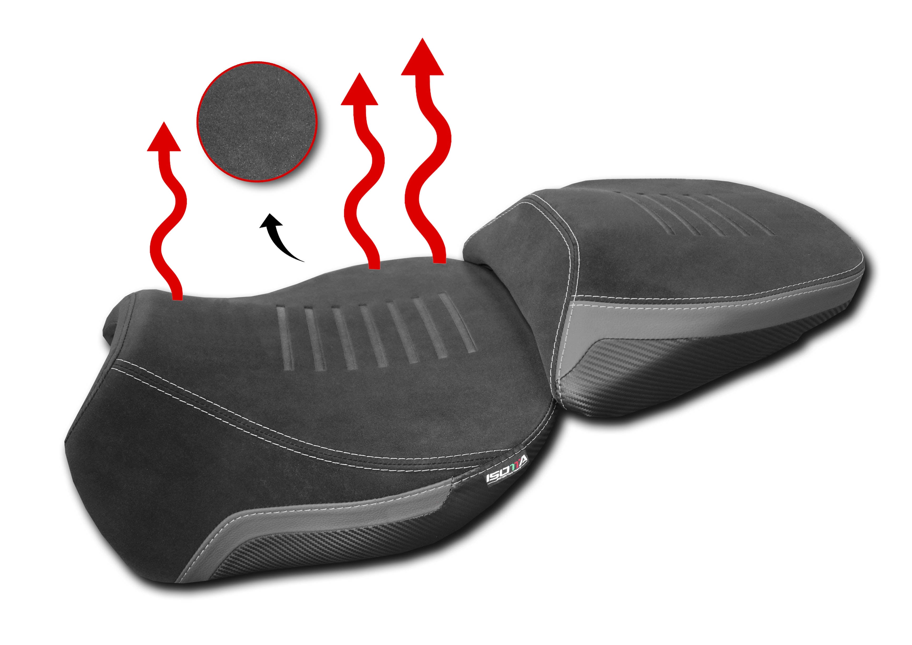 Isotta Heated Front Comfort Seat | White | Black/Red | Red | Triple Black | Ducati Multistrada V4 Pikes Peak / Rally / S/Sport 2020>2026 - Pyramid Motorcycle Accessories