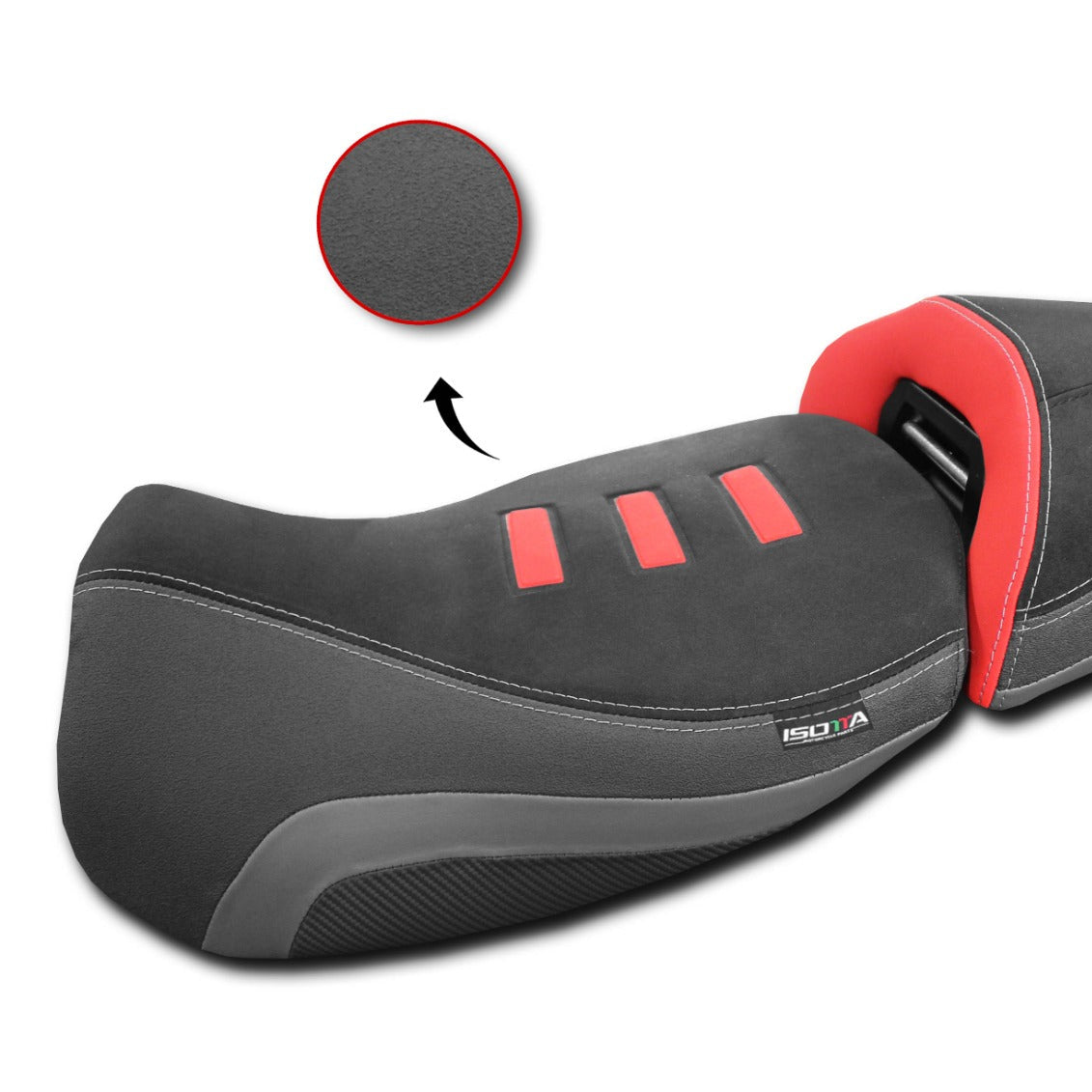 Isotta Heated Rider Comfort Seat - With Prostate Channel - Standard | Black/Red | BMW R 1300 GS Adventure 2024-2026 - Pyramid Motorcycle Accessories