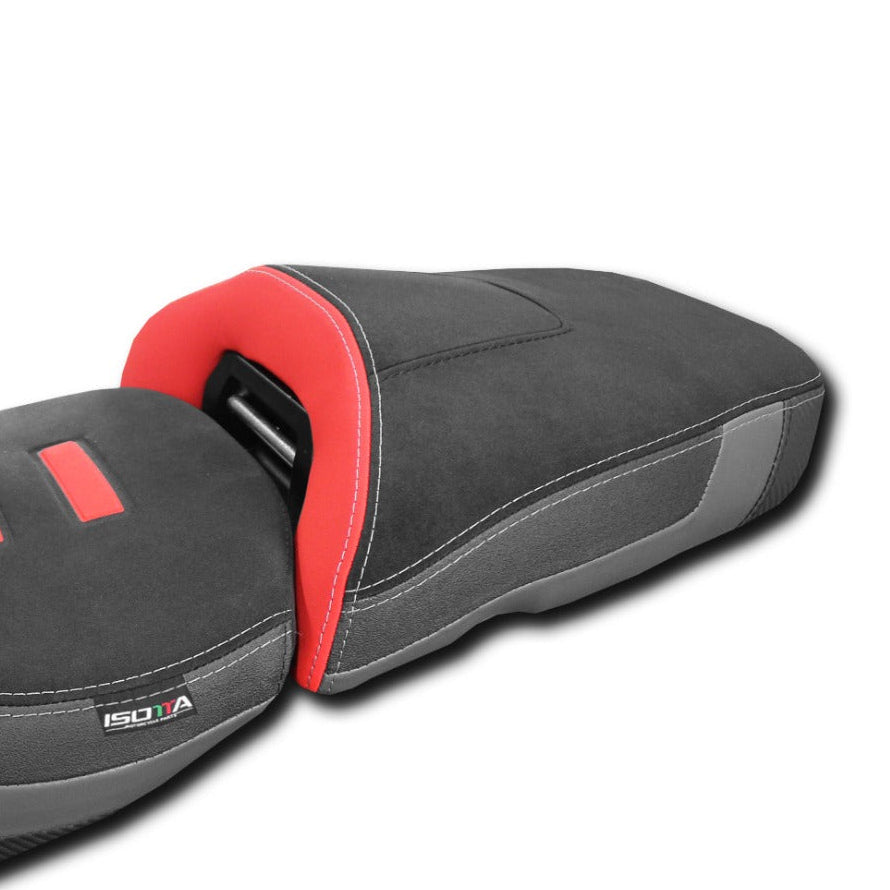 Isotta Heated Pillion Comfort Seat | Black/Red | BMW R 1300 GS Adventure 2024-2026 - Pyramid Motorcycle Accessories