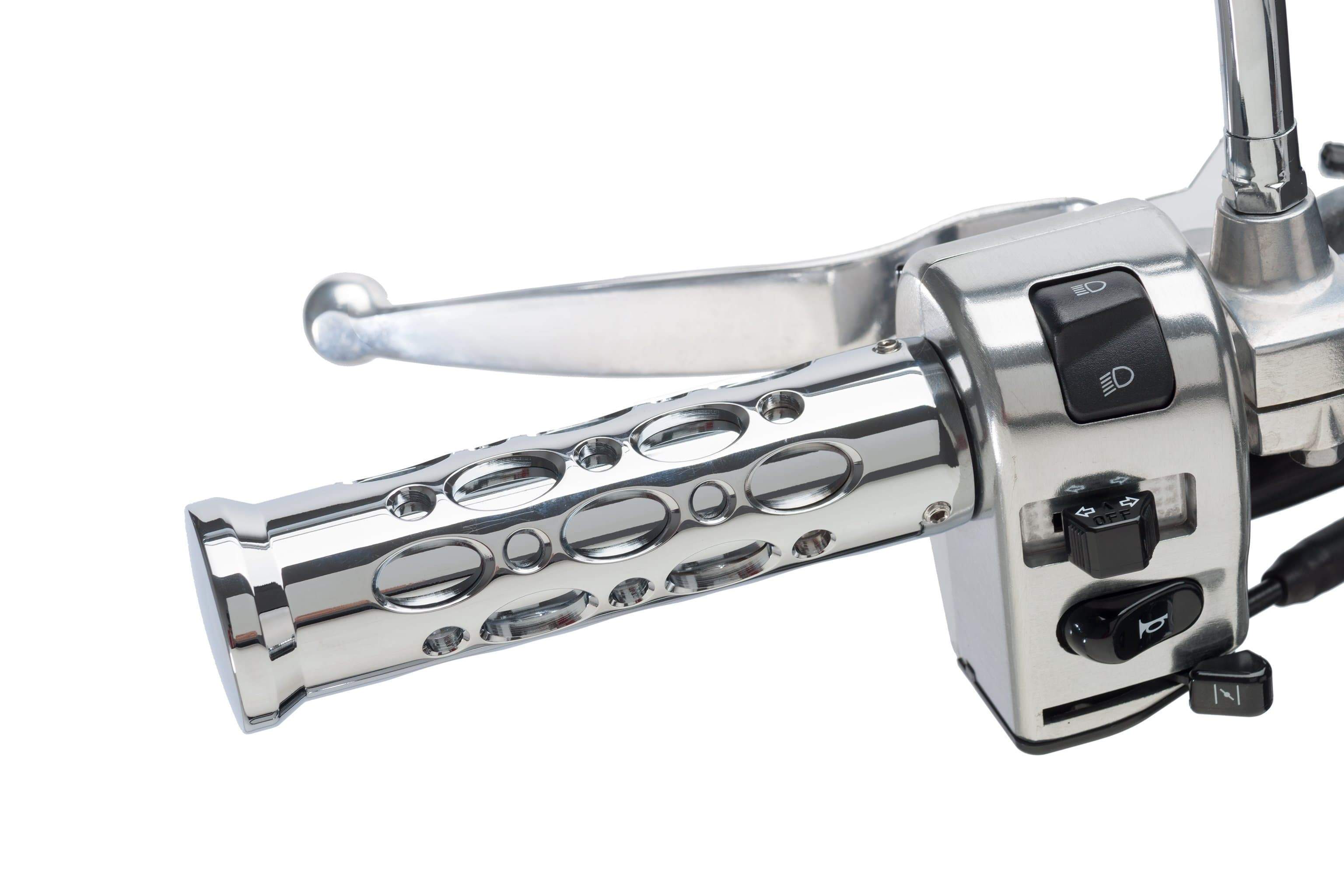Customacces Raptor Handlebar Grips - 133mm Length - Fits 25.4mm Bars | Chrome - Pyramid Motorcycle Accessories