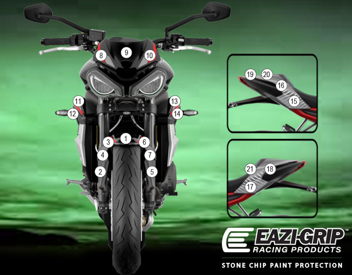 Eazi-Grip Stone Chip Protection Kit | Clear - Matte | Triumph Street Triple 765 2019>2021 - Shop name