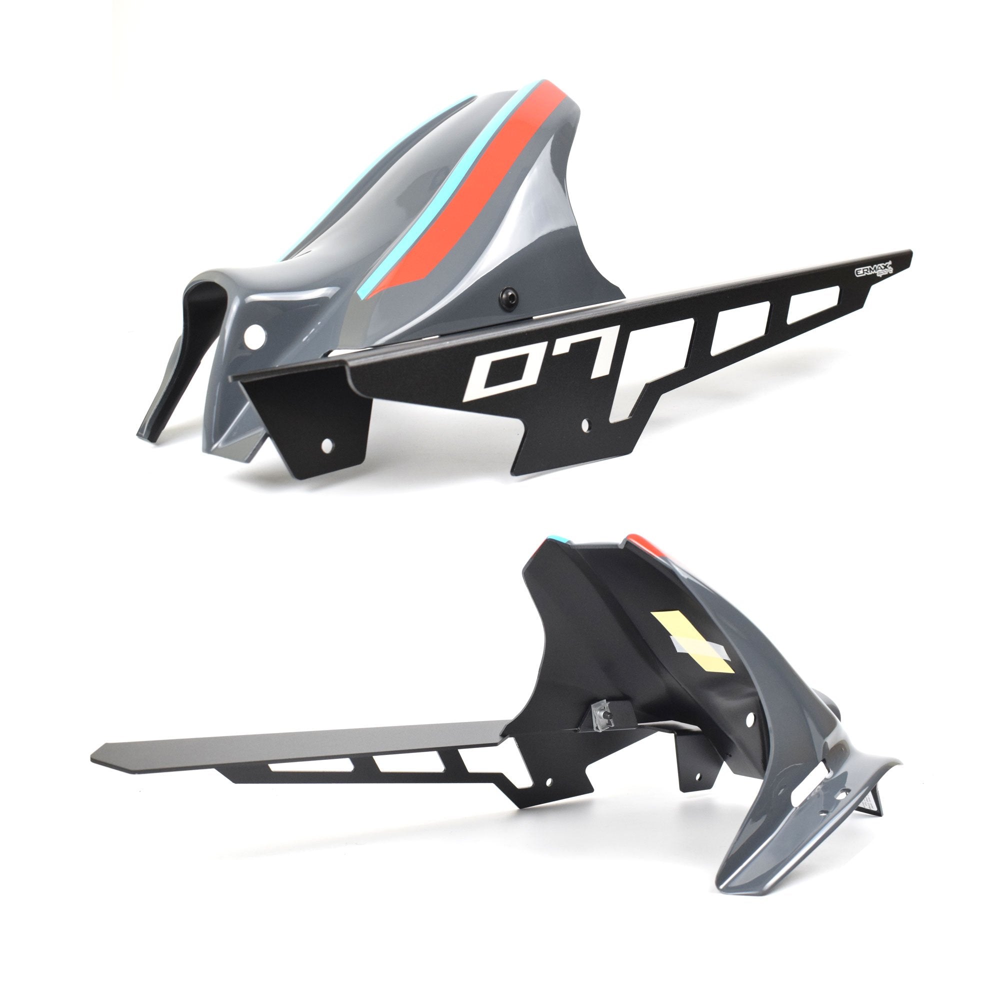 Ermax Hugger with Aluminium Chainguard | Storm Fluo Tri Colour (Storm/Red/Blue) | Yamaha MT-07 2021>2024 - Pyramid Motorcycle Accessories