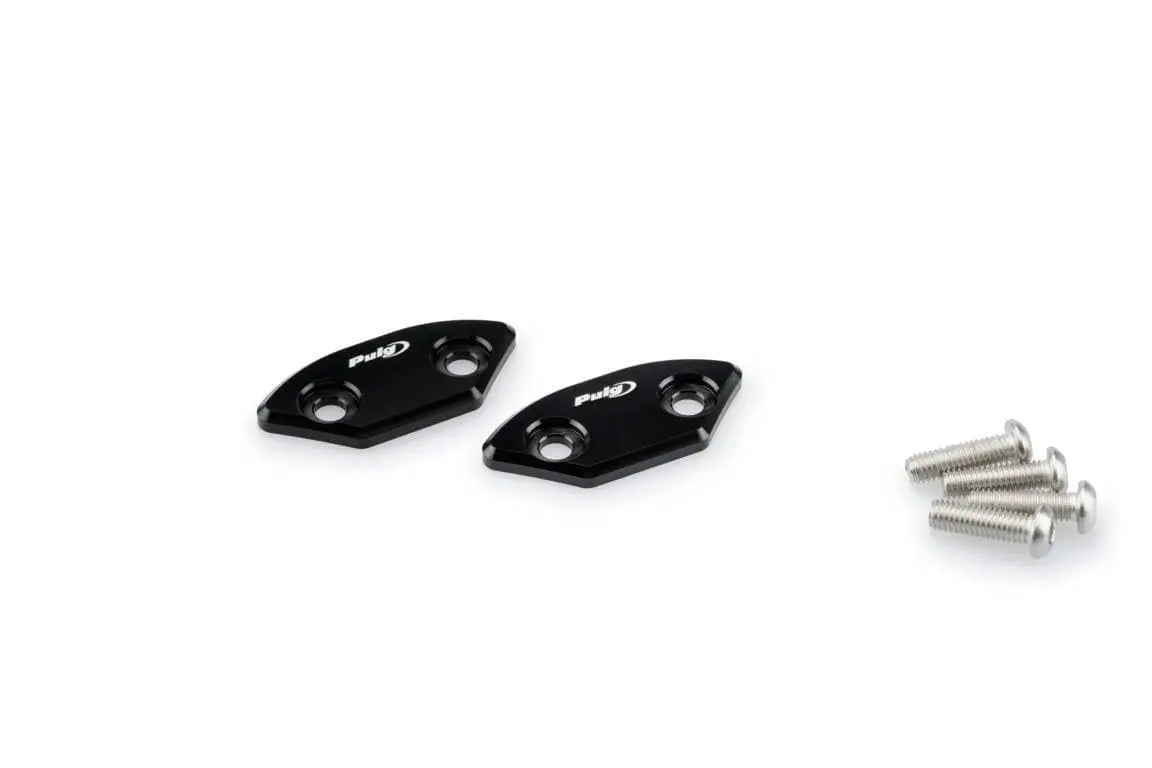 Puig Aluminium Mirror Caps | Black | Yamaha YZF-R6 2006>2016 - Shop name