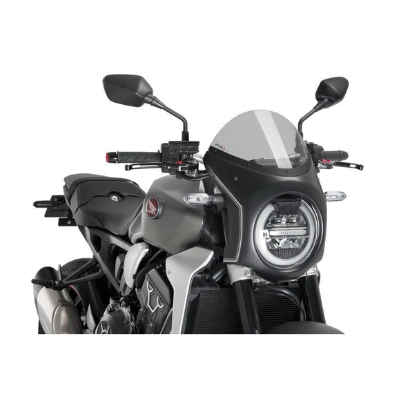 Puig Nose Fairing | Matte Black with Light Smoke Screen | Honda CB 1000 R 2018>2020 - Pyramid Motorcycle Accessories