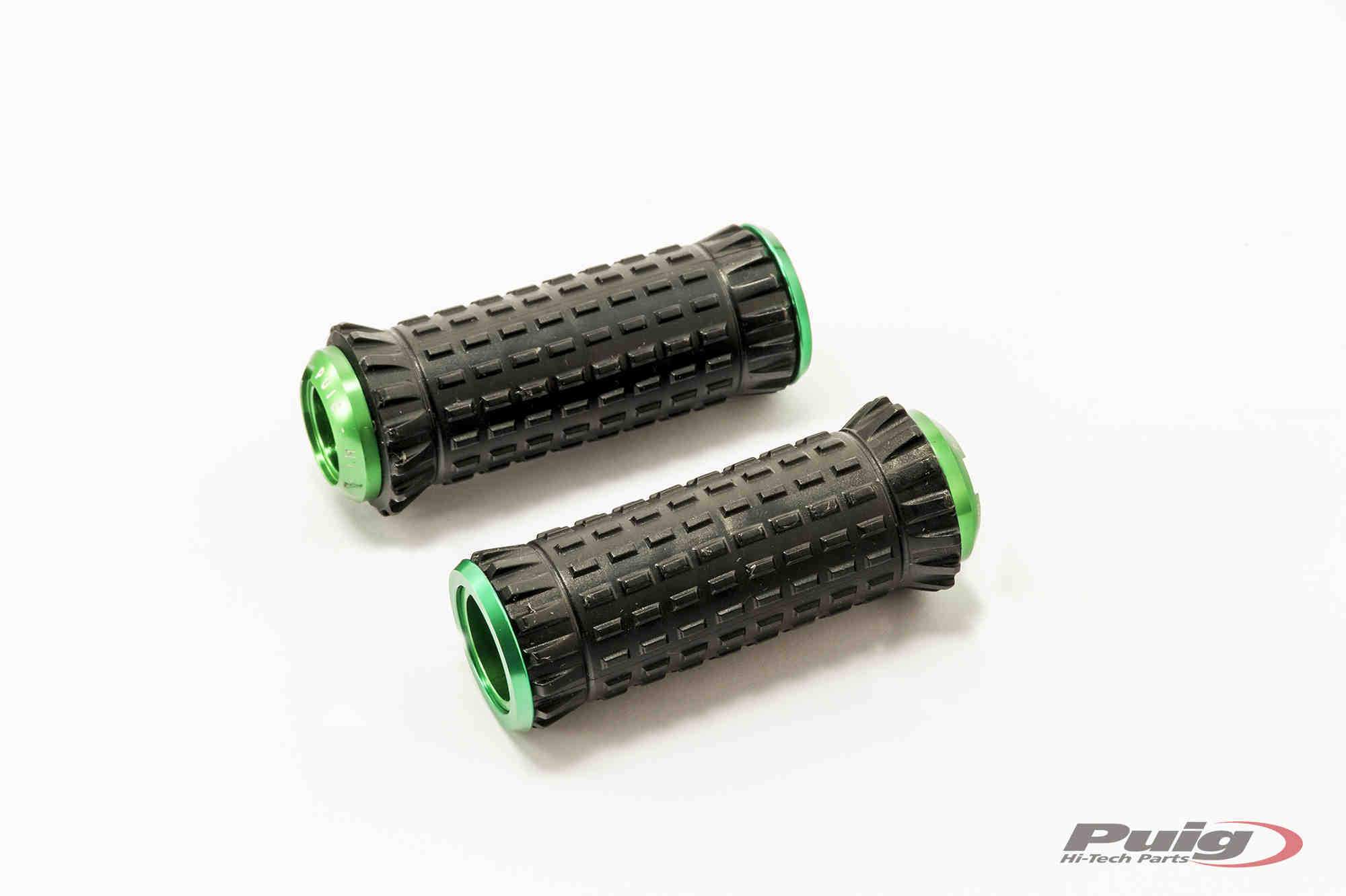 Puig R-Fighter S Footpegs | Green with Removable Black Rubber Grip - Shop name
