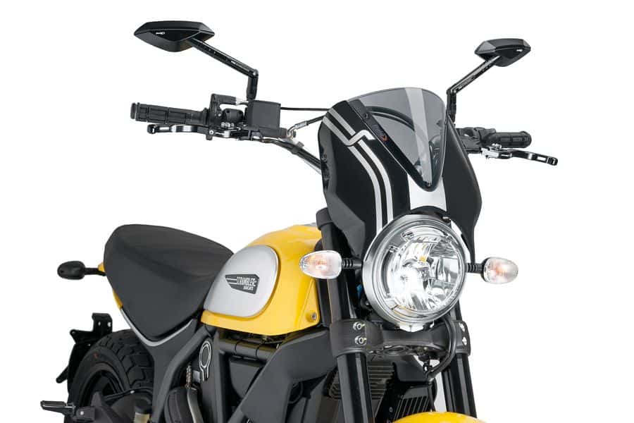 Puig Retrovision Nose Fairing | Black with Light Smoke Screen | Ducati Scrambler Full Throttle 2015>Current - Shop name