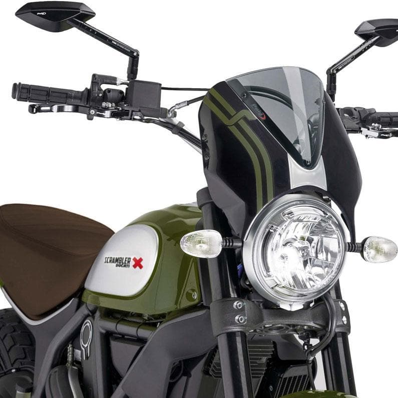 Puig Retrovision Nose Fairing | Black with Light Smoke Screen | Ducati Scrambler Full Throttle 2015>Current - Shop name