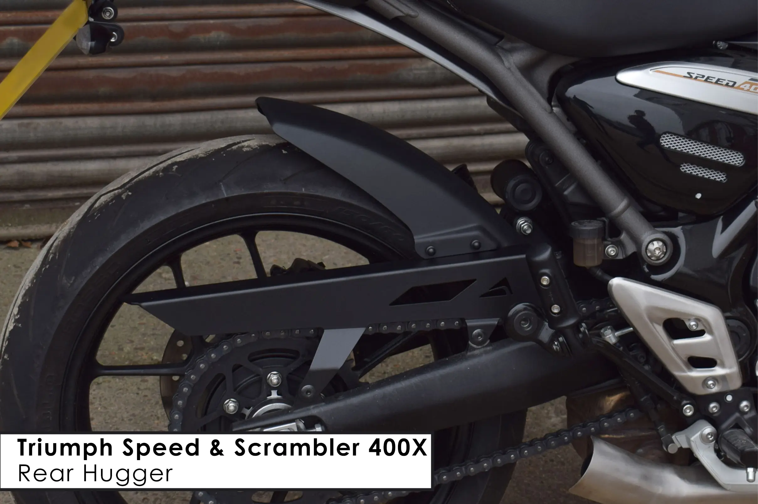 Triumph-Speed-Scrambler-400X-Gets-A-Rear-Hugger -  Pyramid Motorcycle Accessories