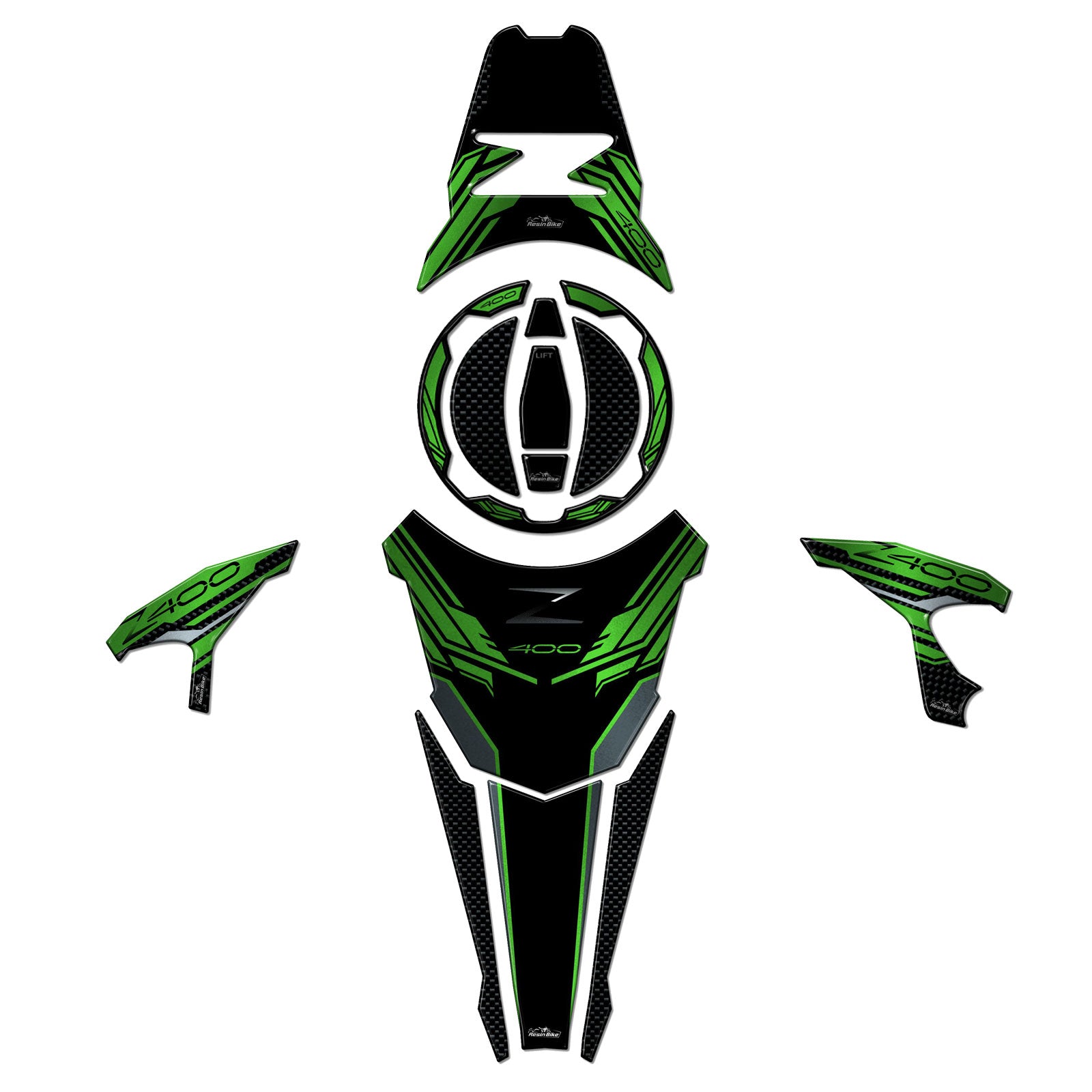 Resin Bike 3D Motorcycle Stickers - Full Kit | Kawasaki Z 400 2019>2023 -   Pyramid Motorcycle Accessories