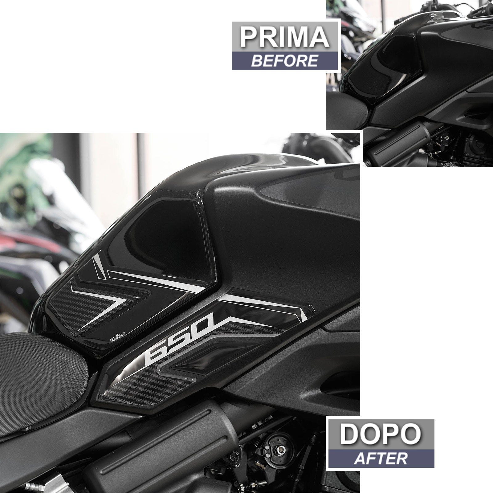 Resin Bike 3D Motorcycle Stickers - Tank Sides | Kawasaki Versys 650 2022>2026 -   Pyramid Motorcycle Accessories