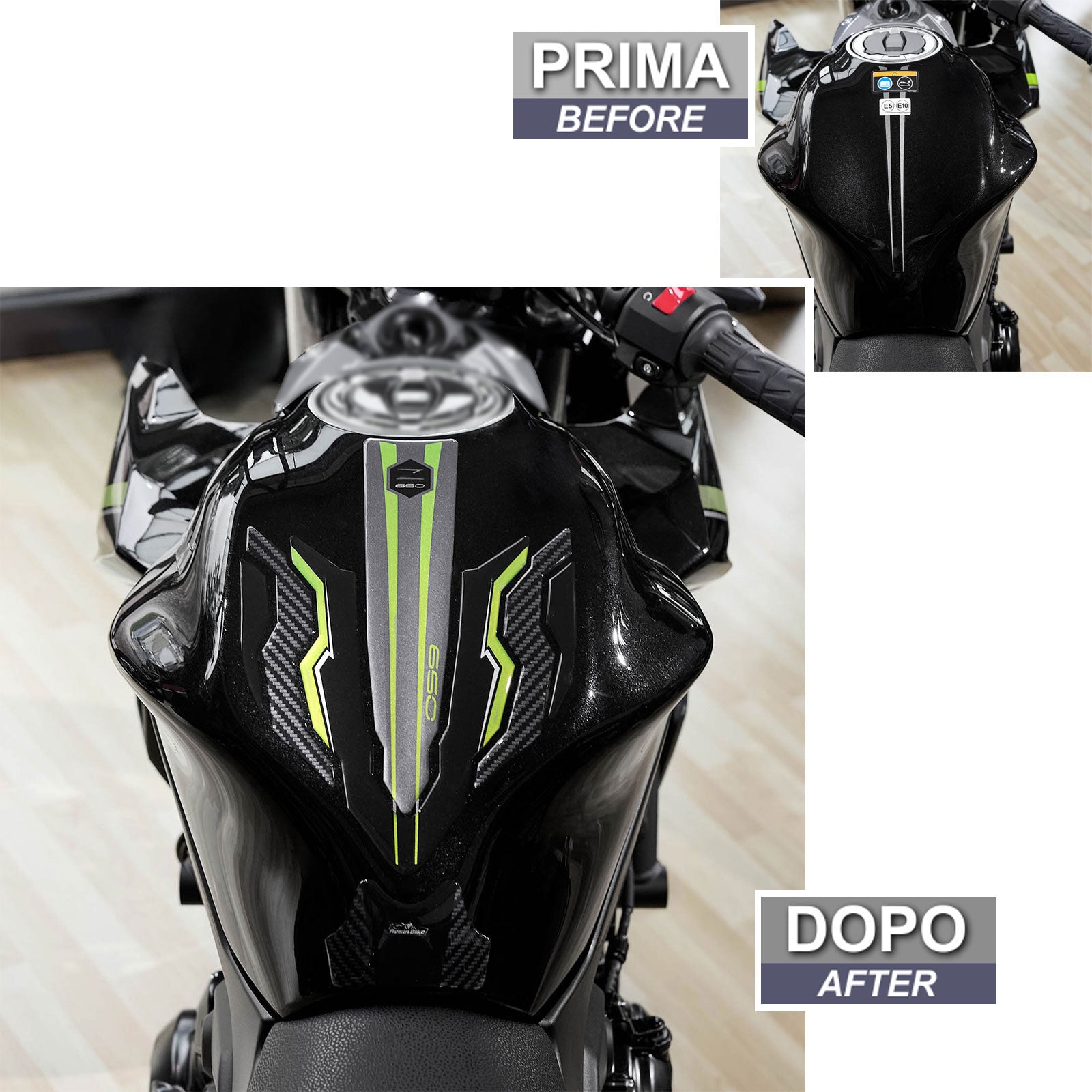 Resin Bike 3D Motorcycle Stickers - Tank Pad | Kawasaki Z 650 2020>2024 -   Pyramid Motorcycle Accessories