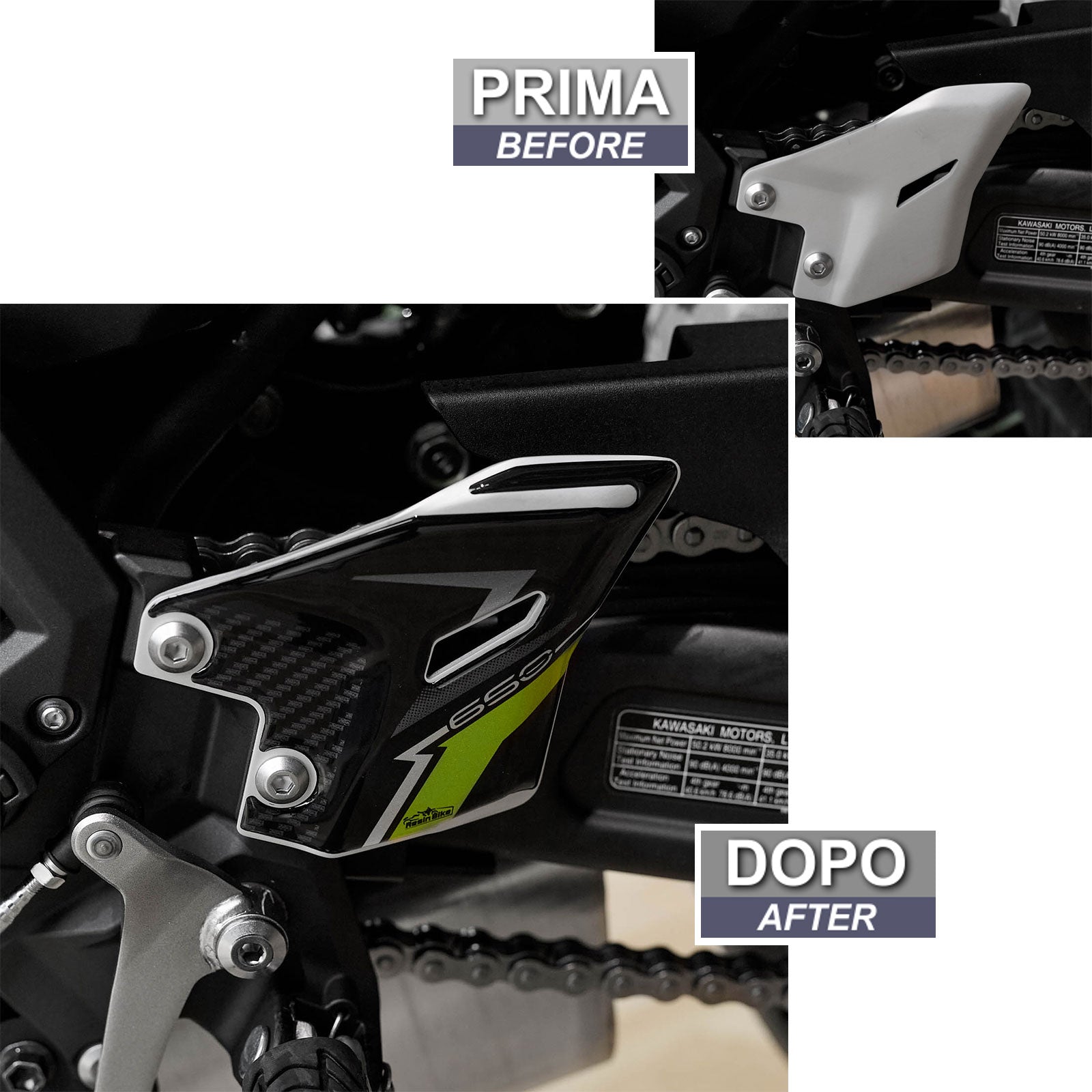 Resin Bike 3D Motorcycle Stickers - Heel Pads | Kawasaki Z 650 2020>2024 -   Pyramid Motorcycle Accessories