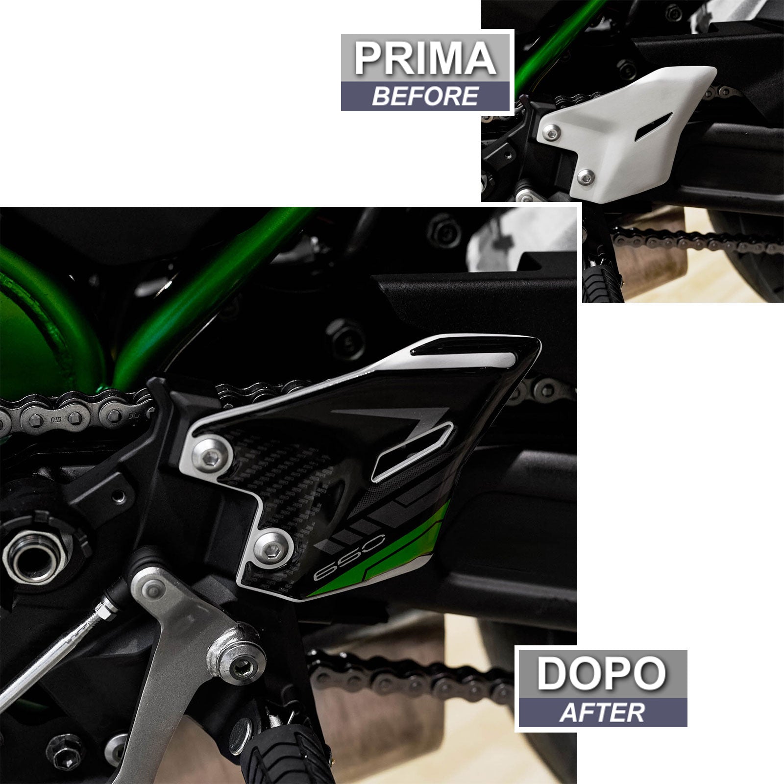 Resin Bike 3D Motorcycle Stickers - Heel Pads | Kawasaki Z 650 2020>2025 -   Pyramid Motorcycle Accessories