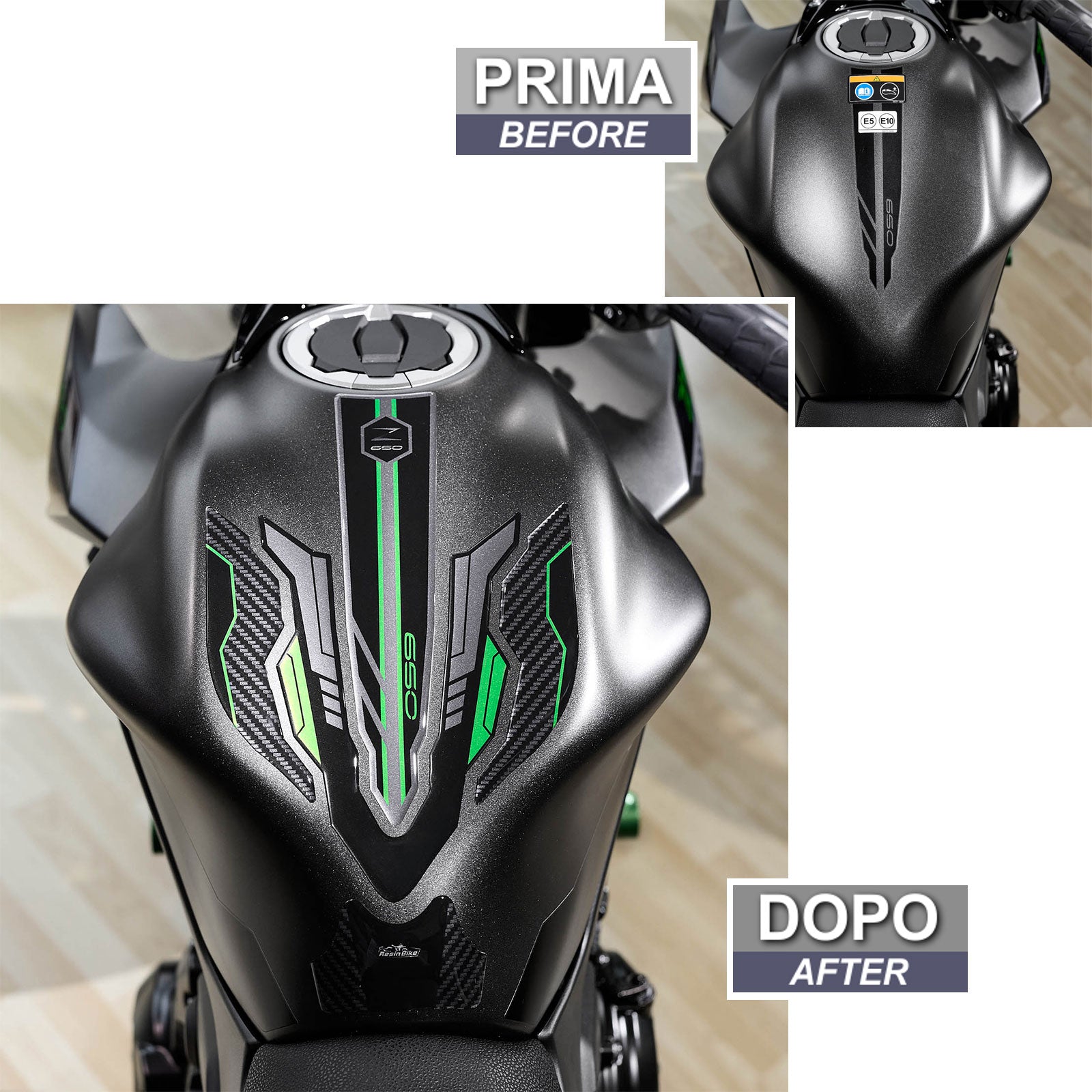 Resin Bike 3D Motorcycle Stickers - Tank Pad | Kawasaki Z 650 2020>2025 -   Pyramid Motorcycle Accessories