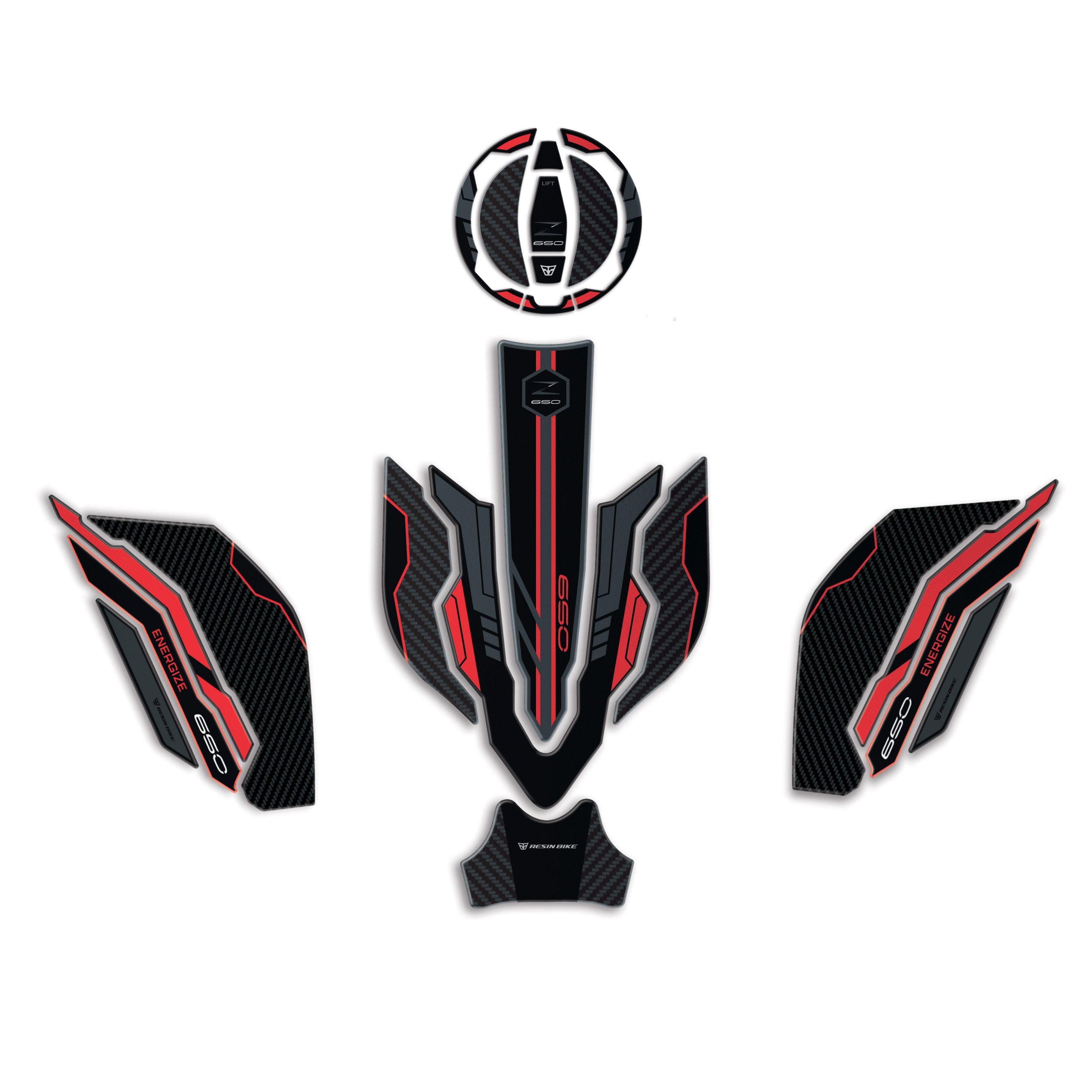 Resin Bike 3D Motorcycle Stickers - Basic Kit | Kawasaki Z 650 2021>2025 -   Pyramid Motorcycle Accessories