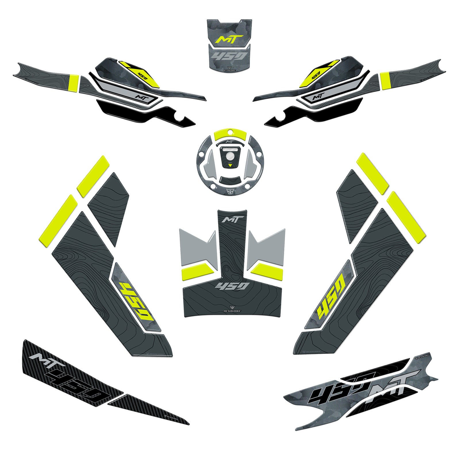 Resin Bike 3D Motorcycle Stickers - Full Kit | CFMoto 450MT 2023>2026 RB-1000737300007 -   Pyramid Motorcycle Accessories