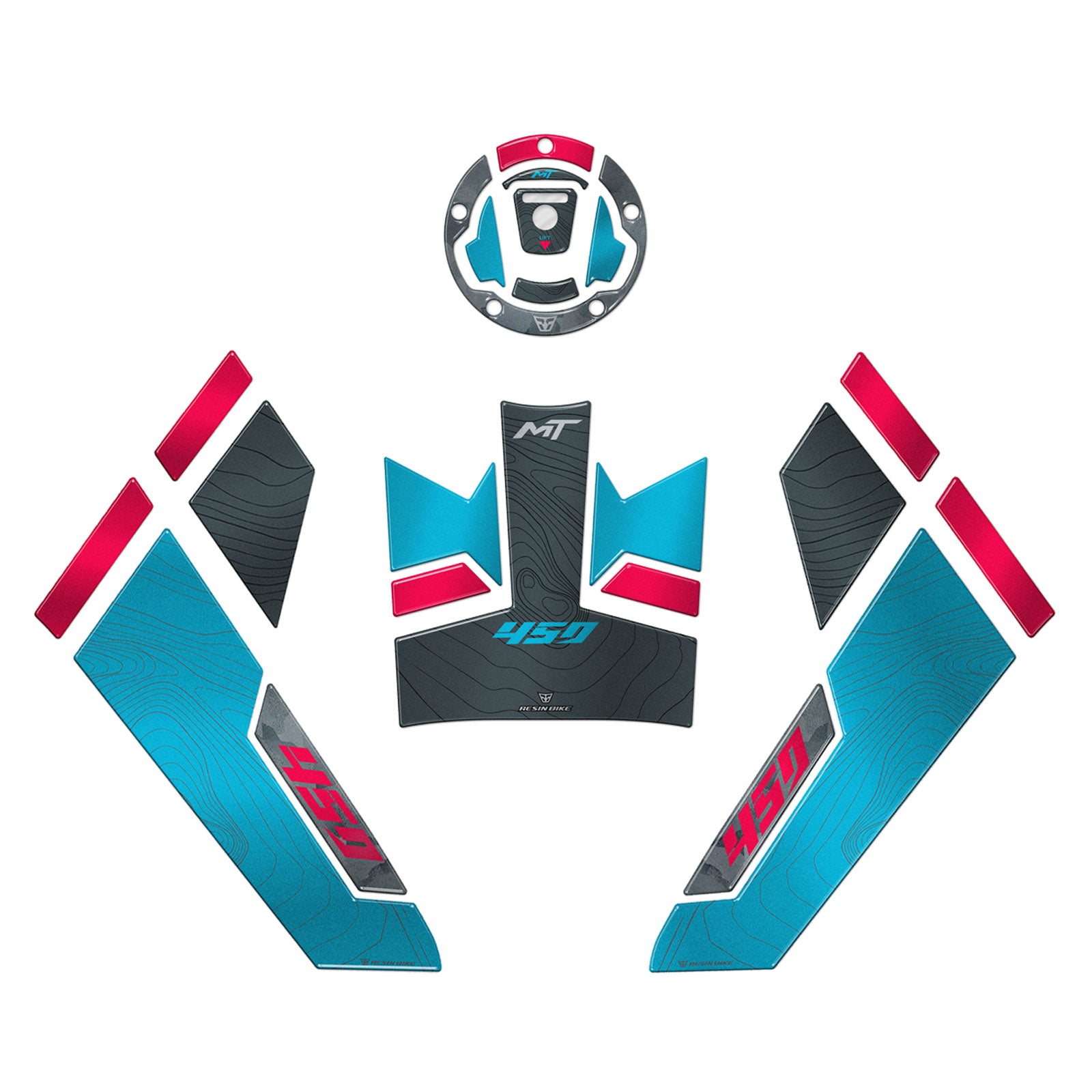 Resin Bike 3D Motorcycle Stickers - Basic Kit | CFMoto 450MT 2023>2026 Zephyr Blue -   Pyramid Motorcycle Accessories