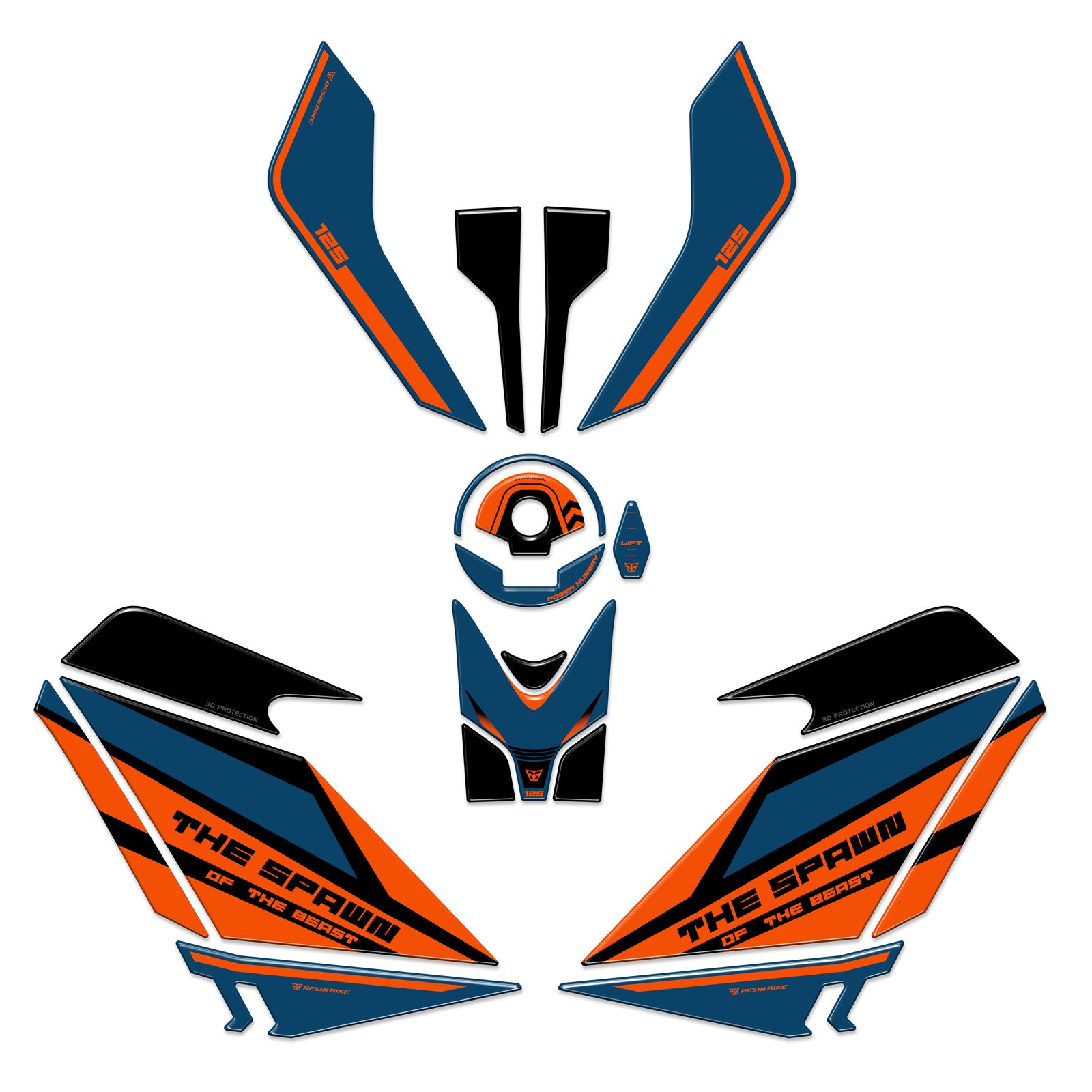 Resin Bike 3D Motorcycle Stickers - Full Kit | KTM 125 Duke 2024>2026 -   Pyramid Motorcycle Accessories