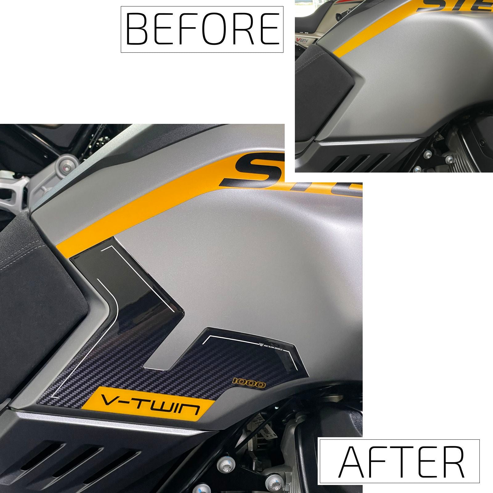 Resin Bike 3D Motorcycle Stickers - Tank Sides | Moto Guzzi Stelvio 2024>2026 -   Pyramid Motorcycle Accessories