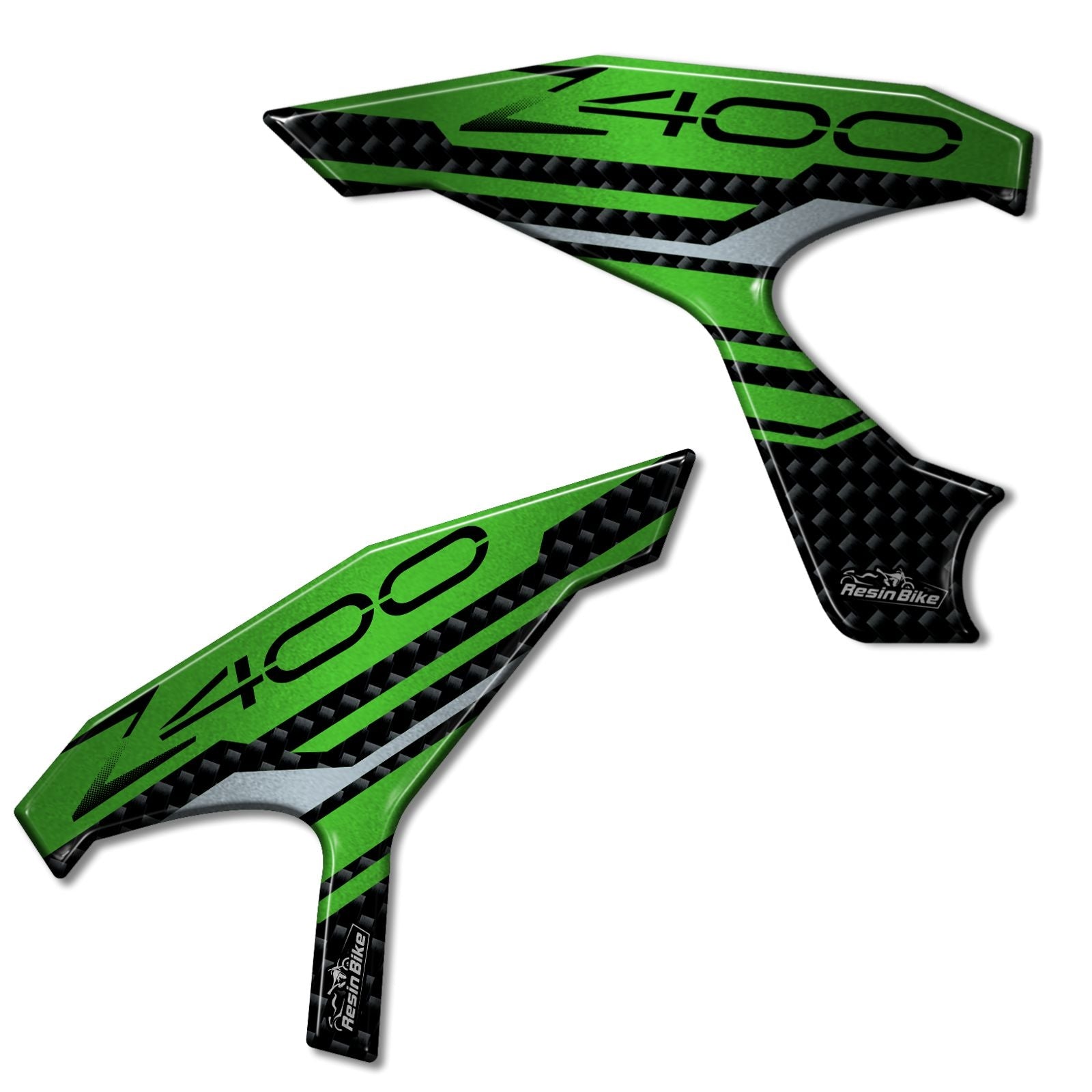 Resin Bike 3D Motorcycle Stickers - Heel Pads | Kawasaki Z 400 2019>2023 -   Pyramid Motorcycle Accessories