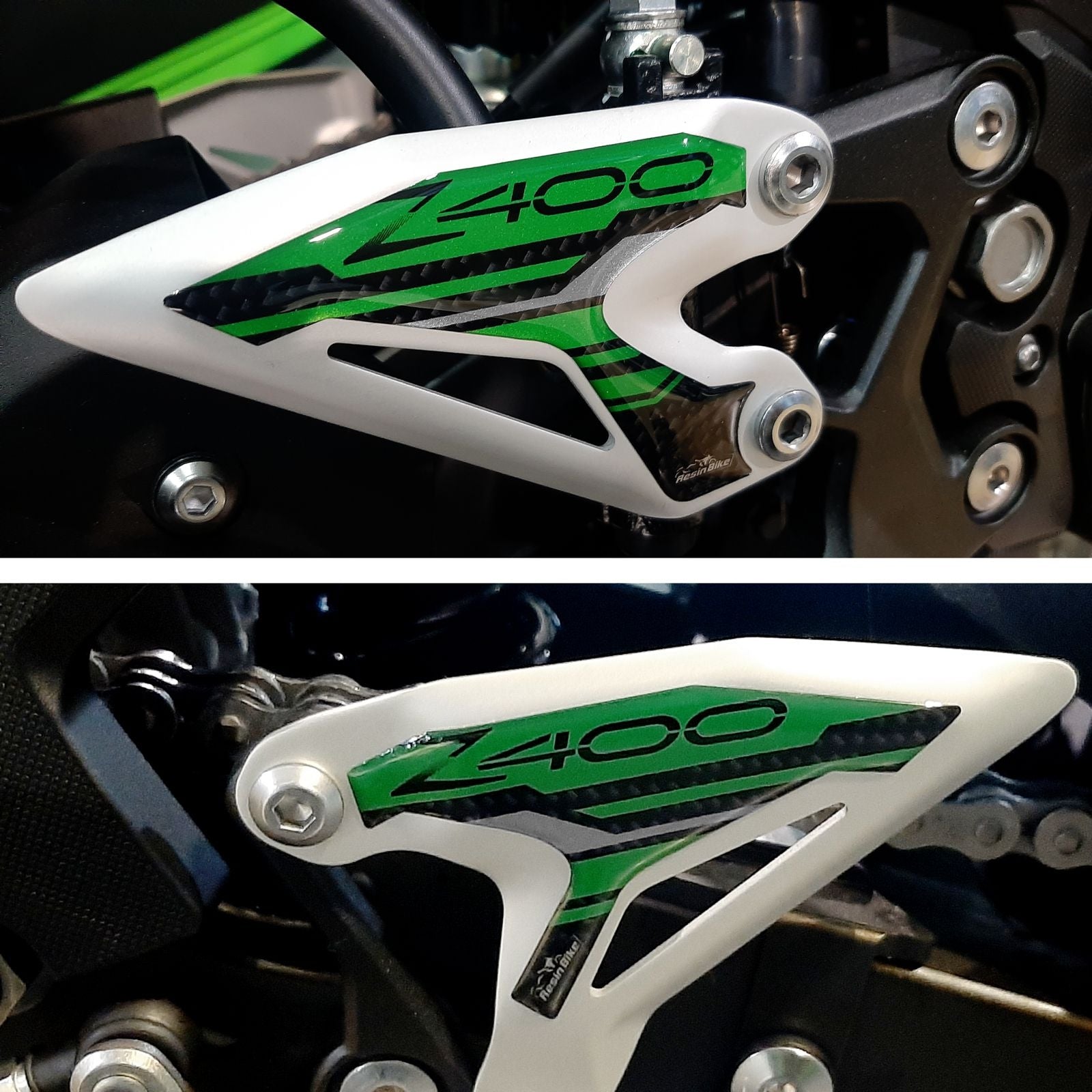 Resin Bike 3D Motorcycle Stickers - Heel Pads | Kawasaki Z 400 2019>2023 -   Pyramid Motorcycle Accessories
