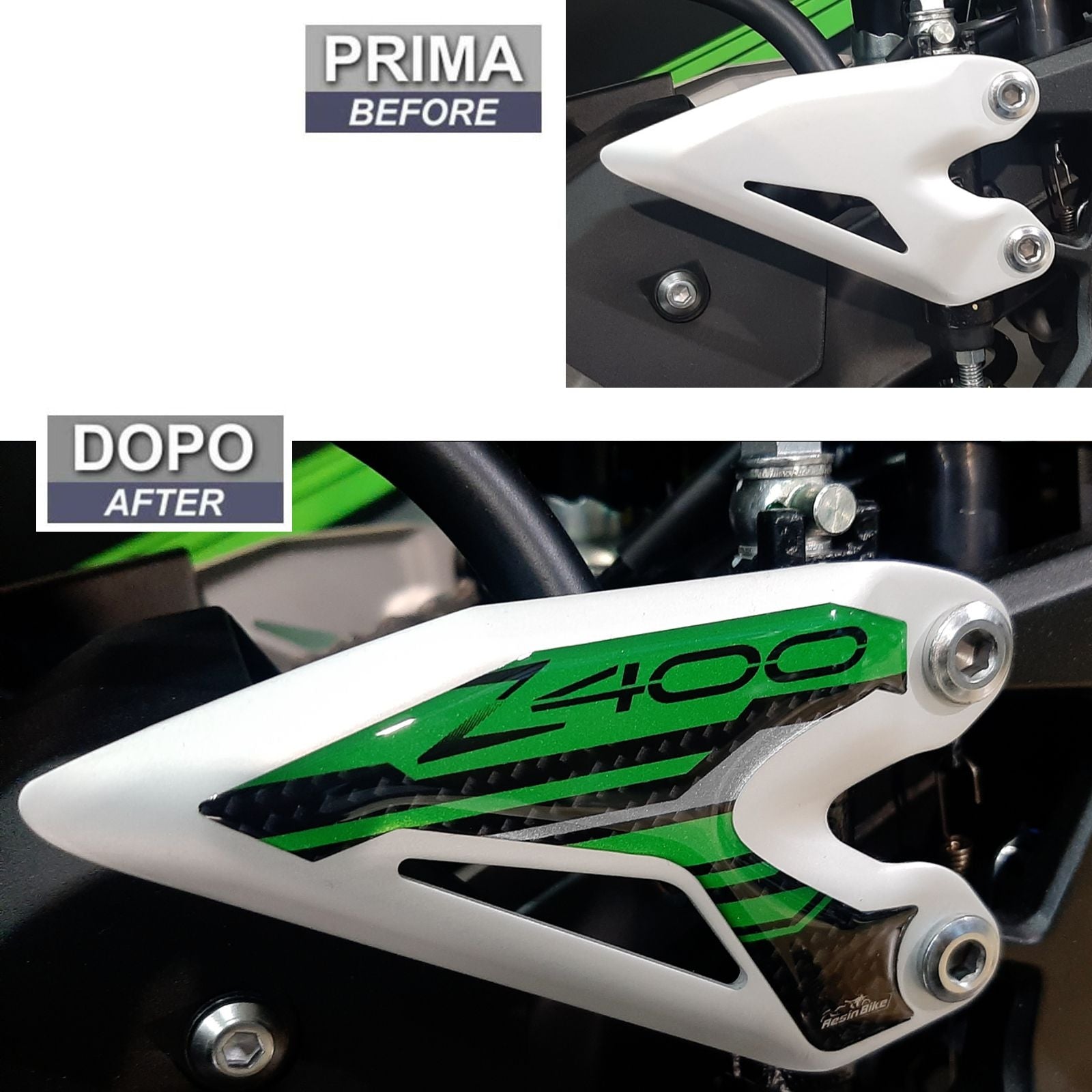 Resin Bike 3D Motorcycle Stickers - Heel Pads | Kawasaki Z 400 2019>2023 -   Pyramid Motorcycle Accessories