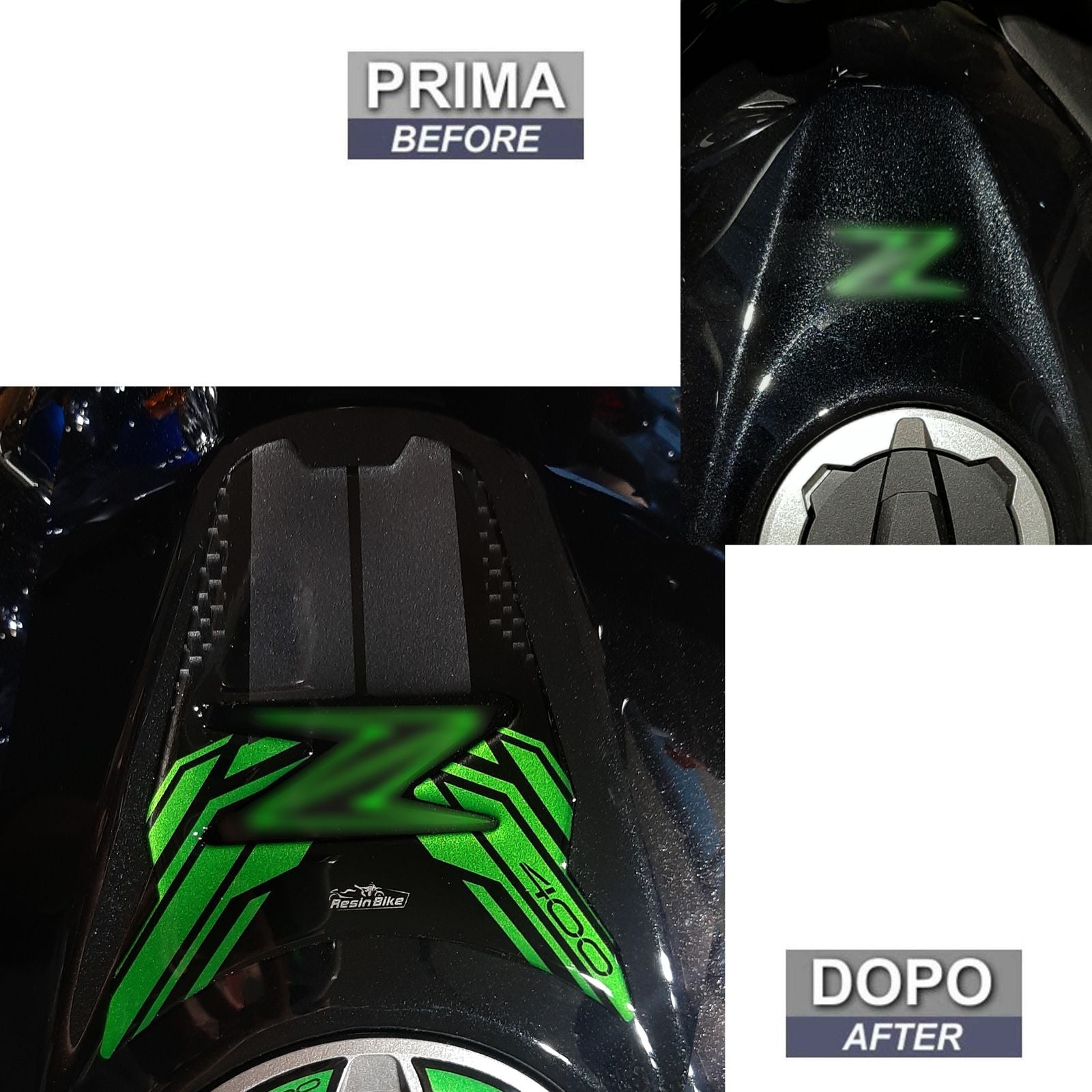 Resin Bike 3D Motorcycle Stickers - Tank Pad | Kawasaki Z 400 2019>2023 RB-1000150500008 -   Pyramid Motorcycle Accessories