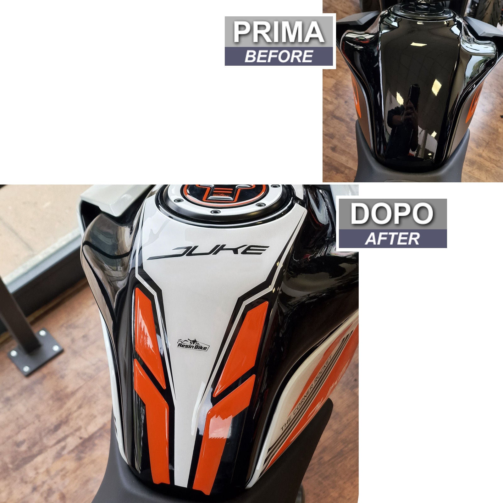 Resin Bike 3D Motorcycle Stickers - Tank Pad | KTM 390 Duke 2022>2023 -   Pyramid Motorcycle Accessories