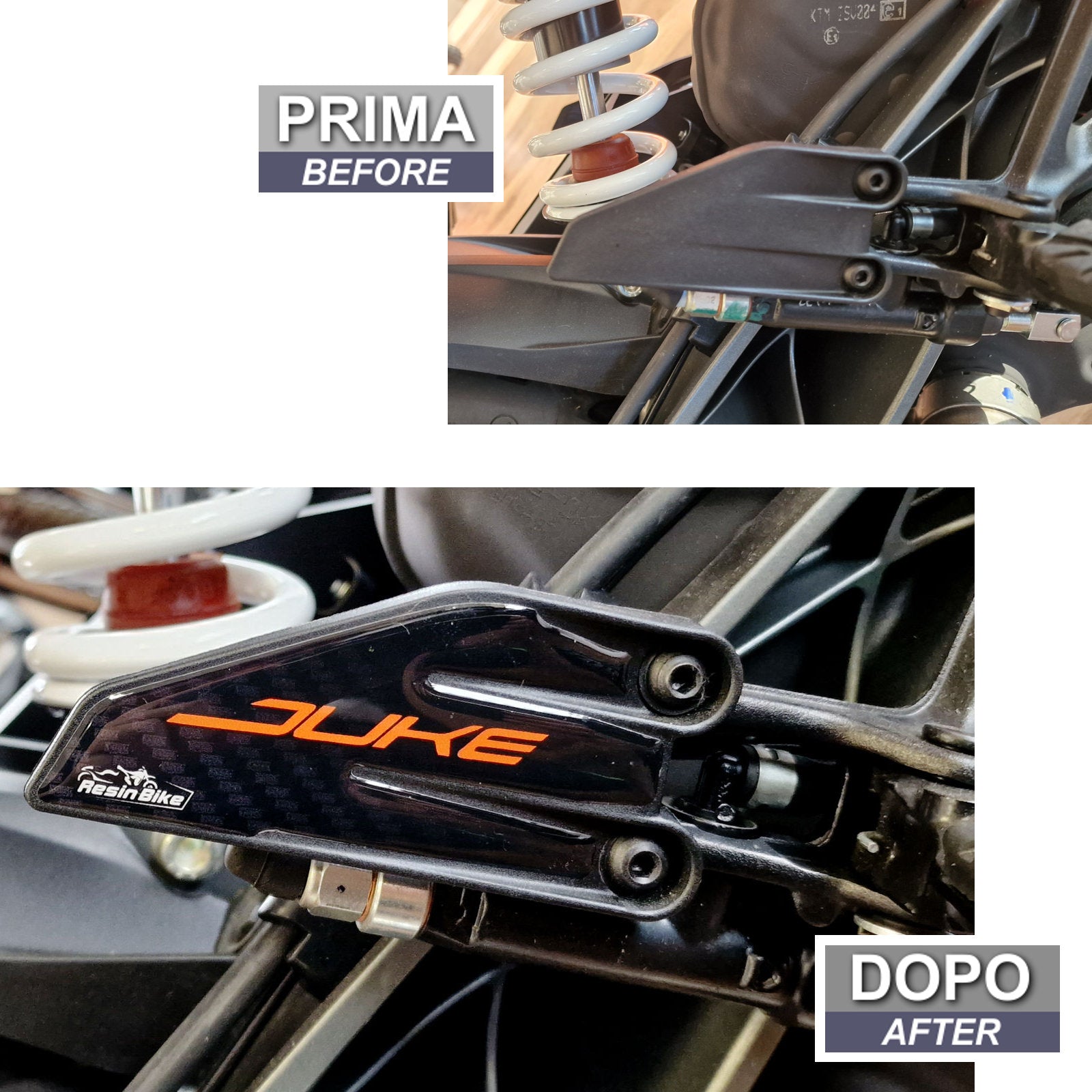 Resin Bike 3D Motorcycle Stickers - Heel Pads | KTM 125/200/250/390 Duke 2018>2023 -   Pyramid Motorcycle Accessories