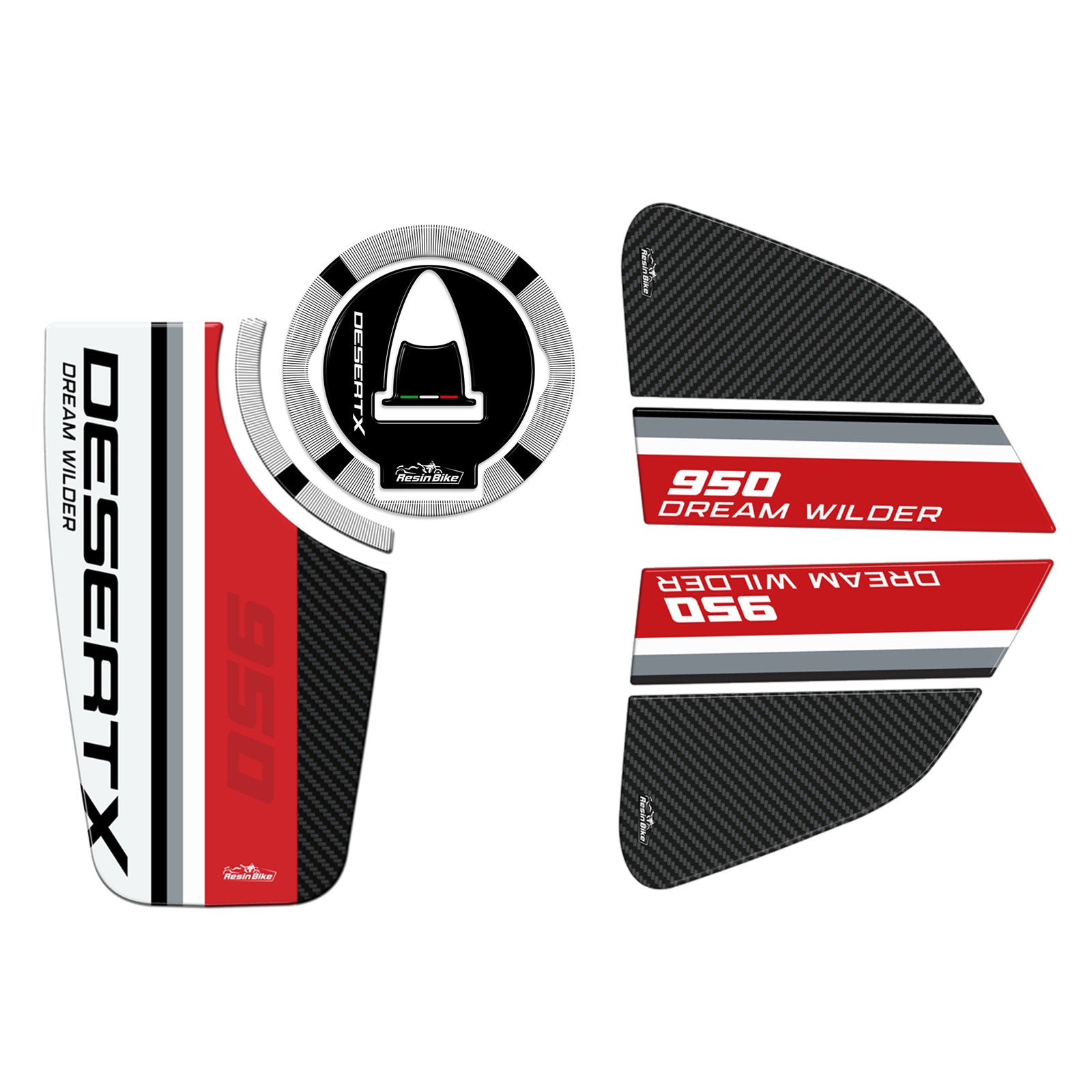Resin Bike 3D Motorcycle Stickers - Tank Kit | Ducati Desert X 2022>2026 RB-1000482500004 -   Pyramid Motorcycle Accessories