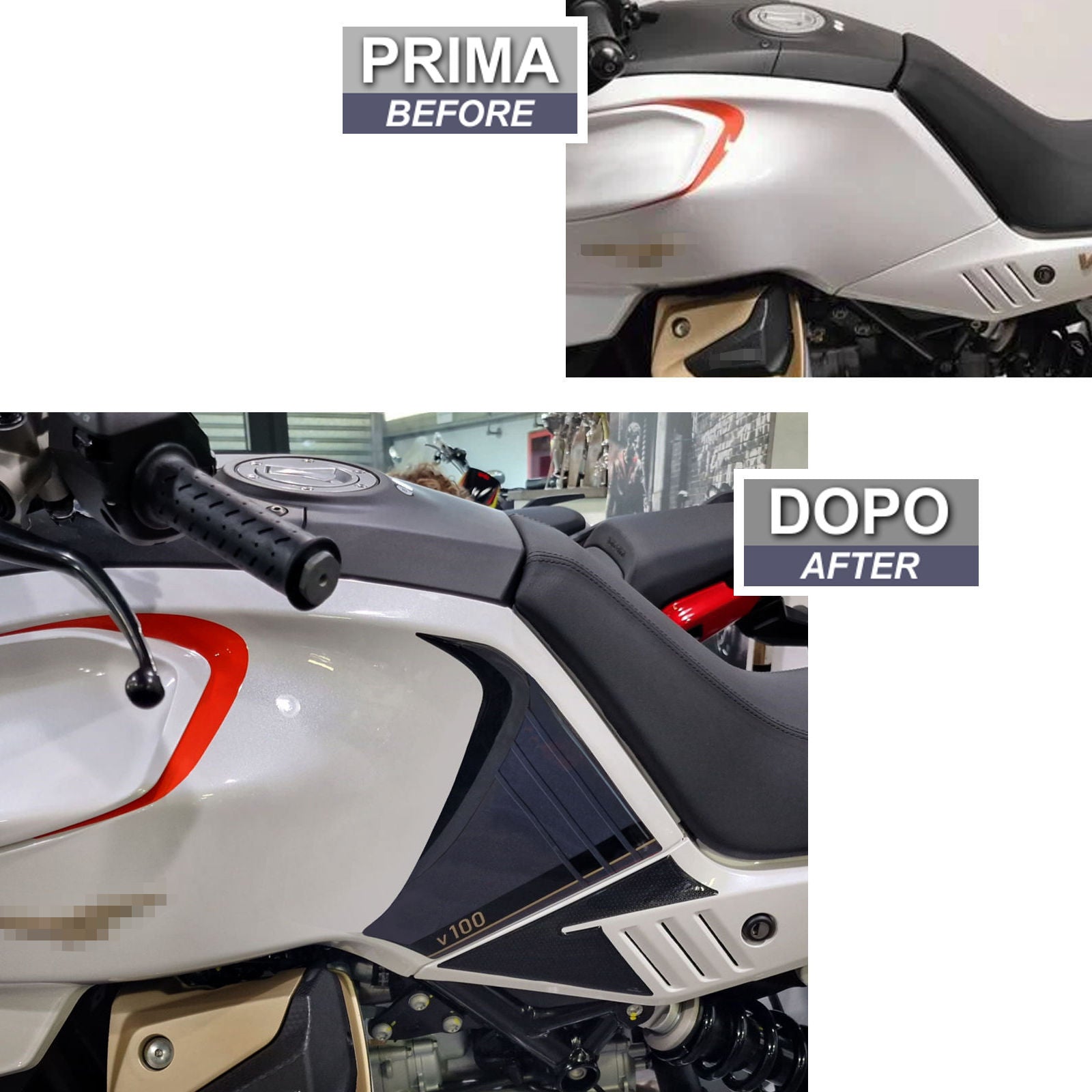 Resin Bike 3D Motorcycle Stickers - Tank Sides | Moto Guzzi V100 Mandello / Mandello S 2022>2026 -   Pyramid Motorcycle Accessories