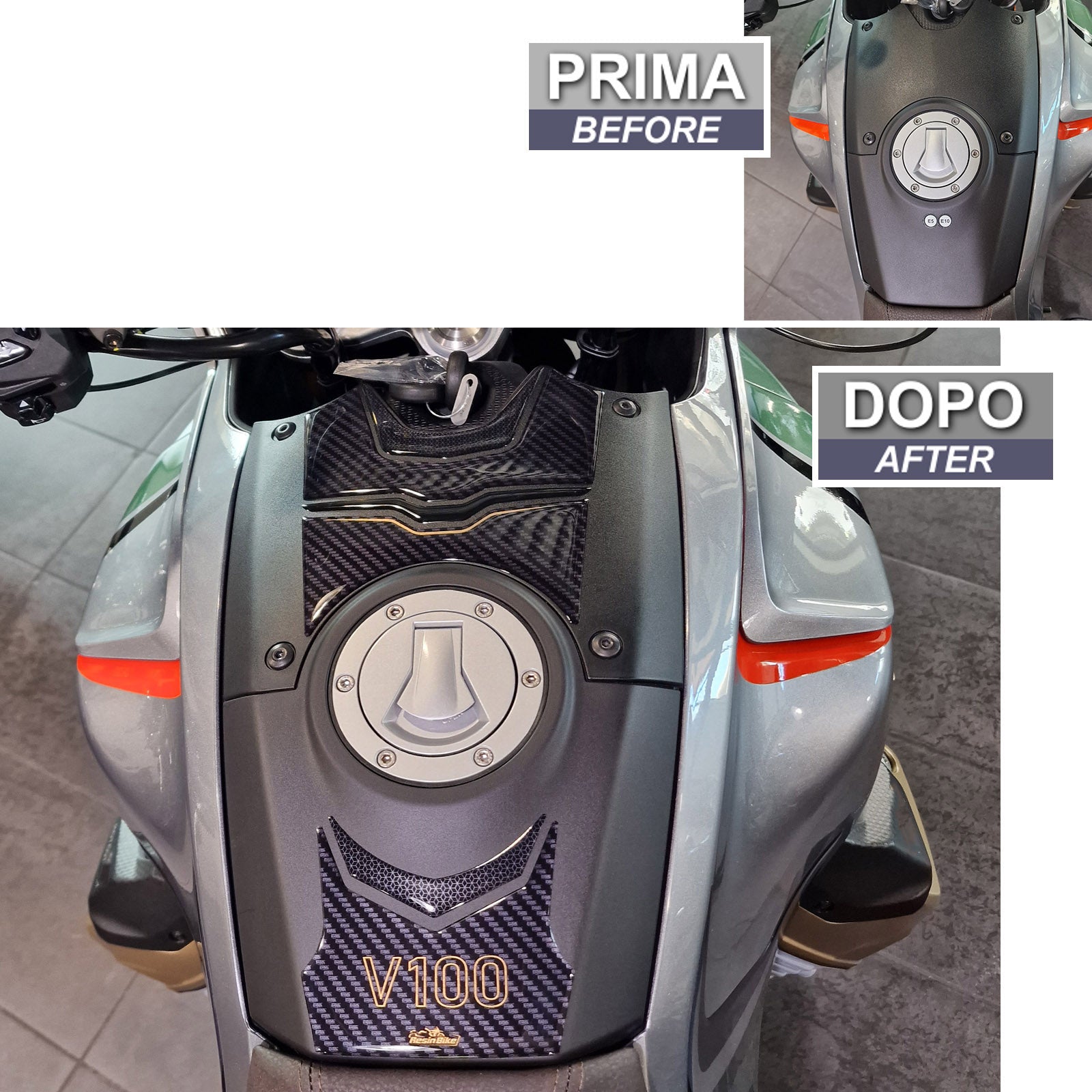Resin Bike 3D Motorcycle Stickers - Tank Pad | Moto Guzzi V100 Mandello / Mandello S 2022>2026 -   Pyramid Motorcycle Accessories