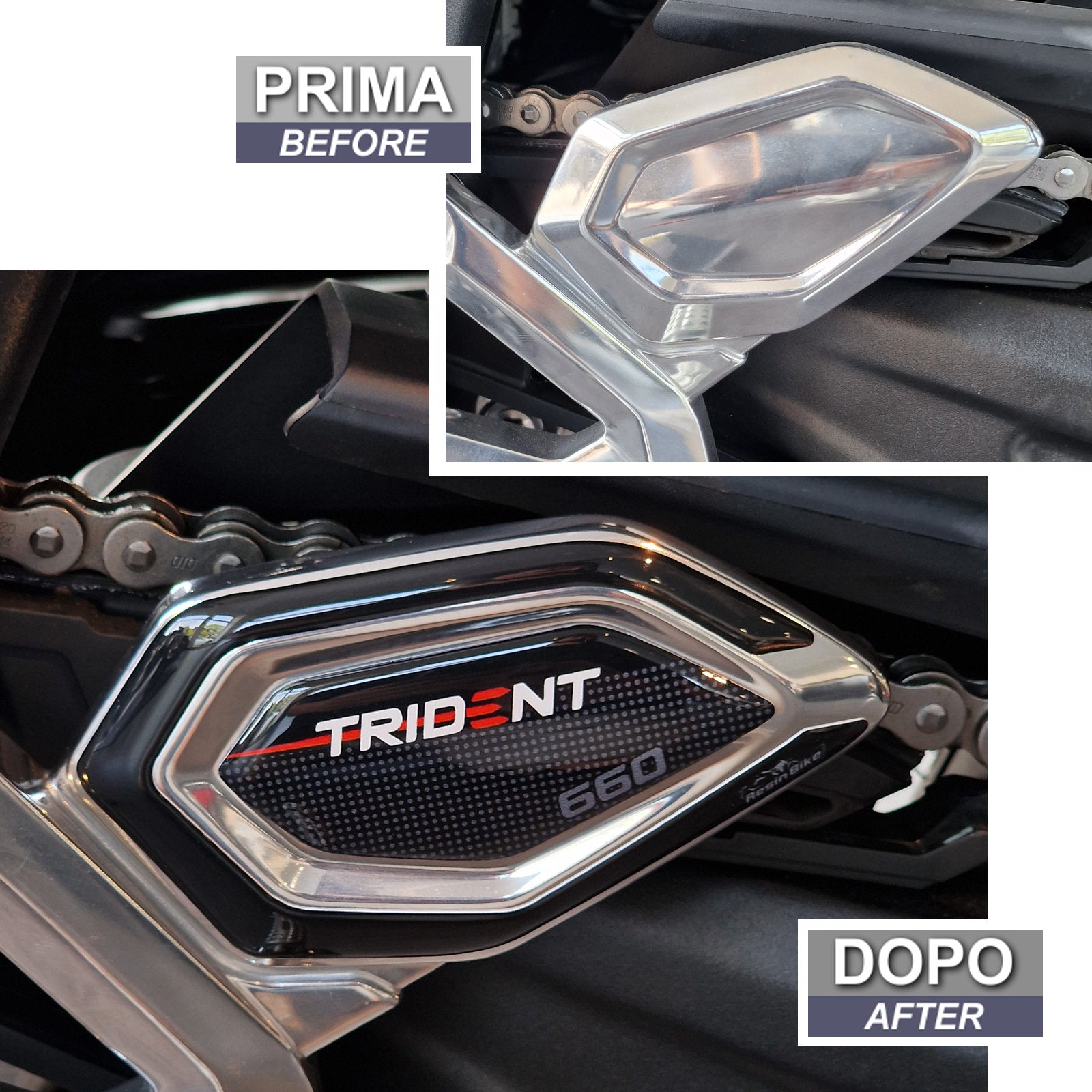 Resin Bike 3D Motorcycle Stickers - Heel Pads | Triumph Trident 660 2021>2025 -   Pyramid Motorcycle Accessories