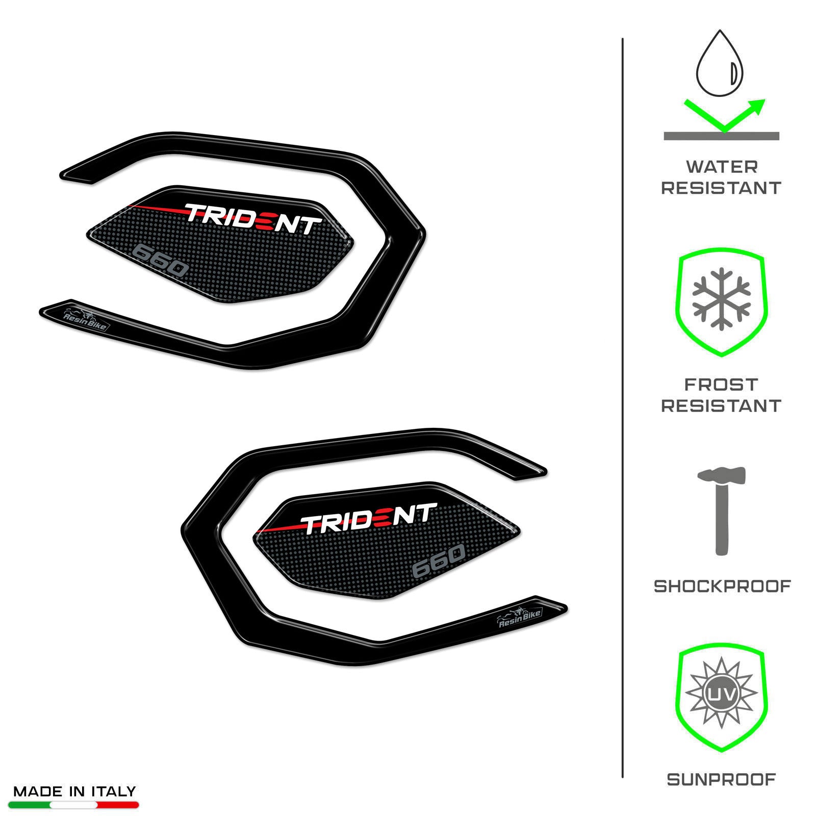 Resin Bike 3D Motorcycle Stickers - Heel Pads | Triumph Trident 660 2021>2025 -   Pyramid Motorcycle Accessories