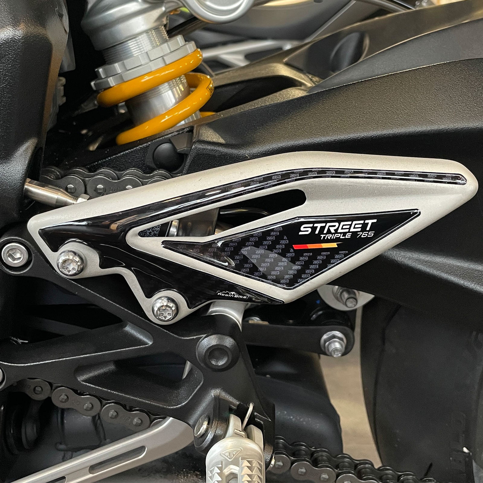 Resin Bike 3D Motorcycle Stickers - Heel Pads | Triumph Street Triple 765 RS 2023>2025 -   Pyramid Motorcycle Accessories