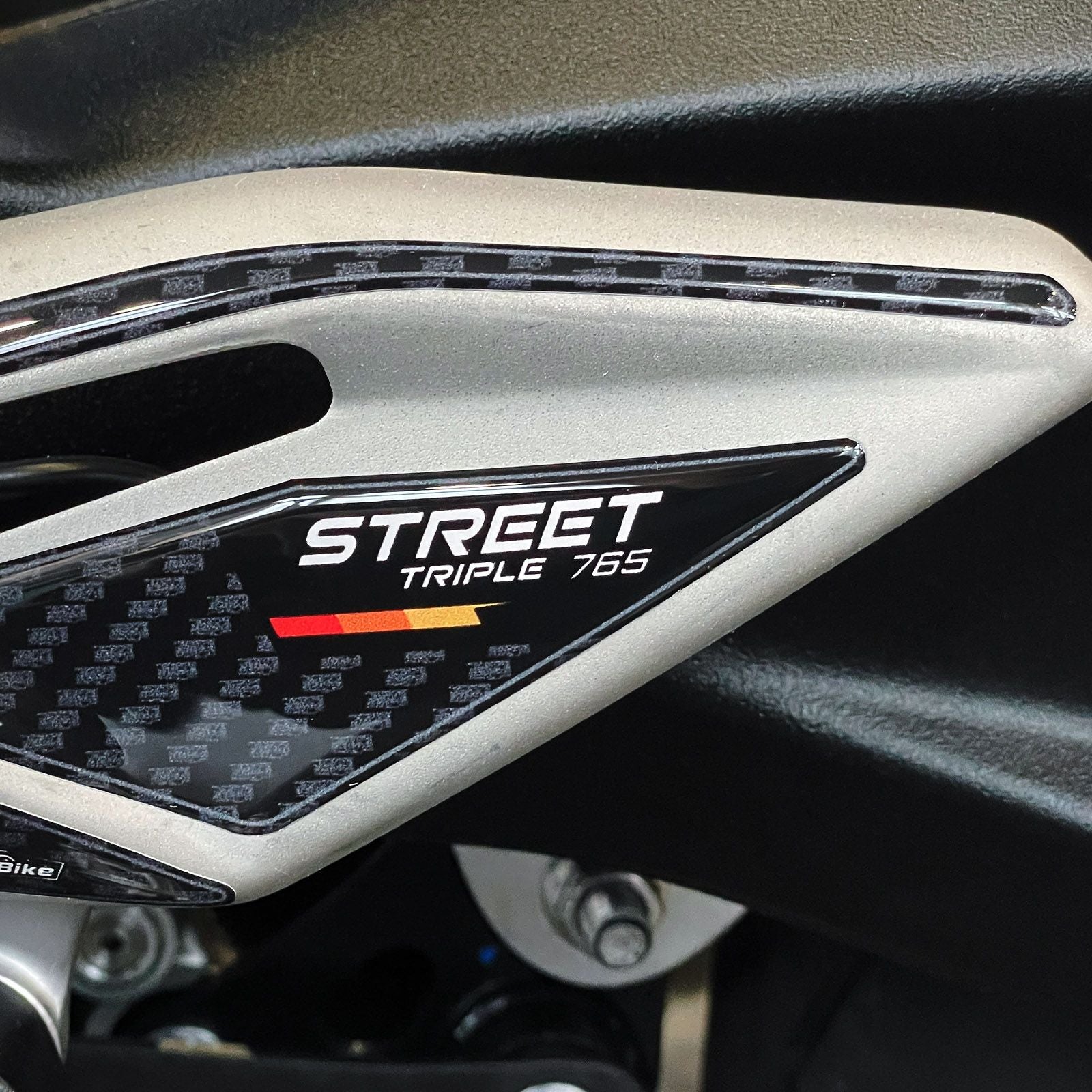 Resin Bike 3D Motorcycle Stickers - Heel Pads | Triumph Street Triple 765 RS 2023>2025 -   Pyramid Motorcycle Accessories