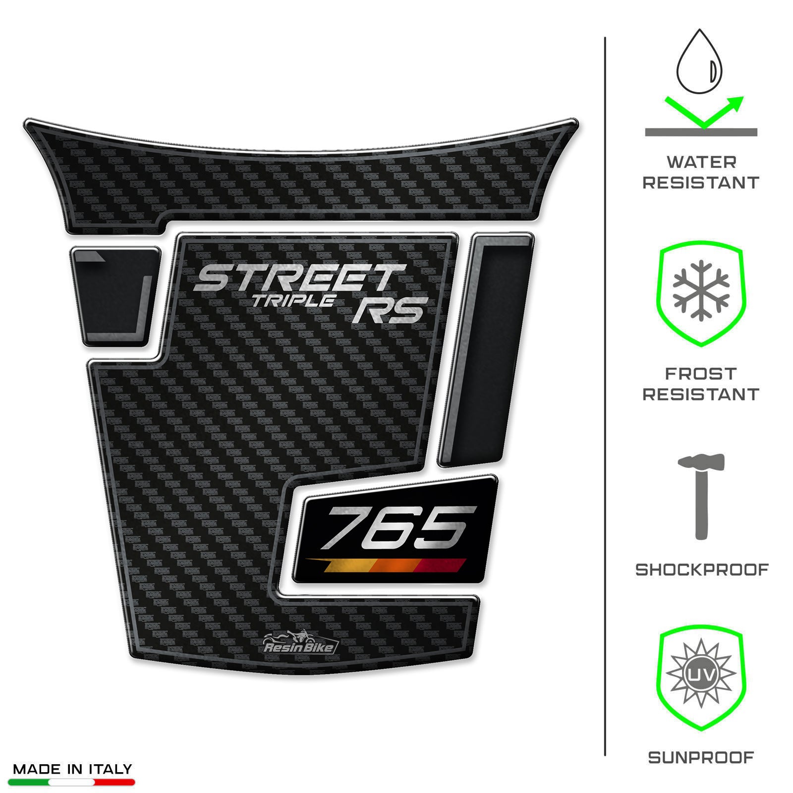 Resin Bike 3D Motorcycle Stickers - Tank Pad | Triumph Street Triple 765 RS 2023>2025 -   Pyramid Motorcycle Accessories