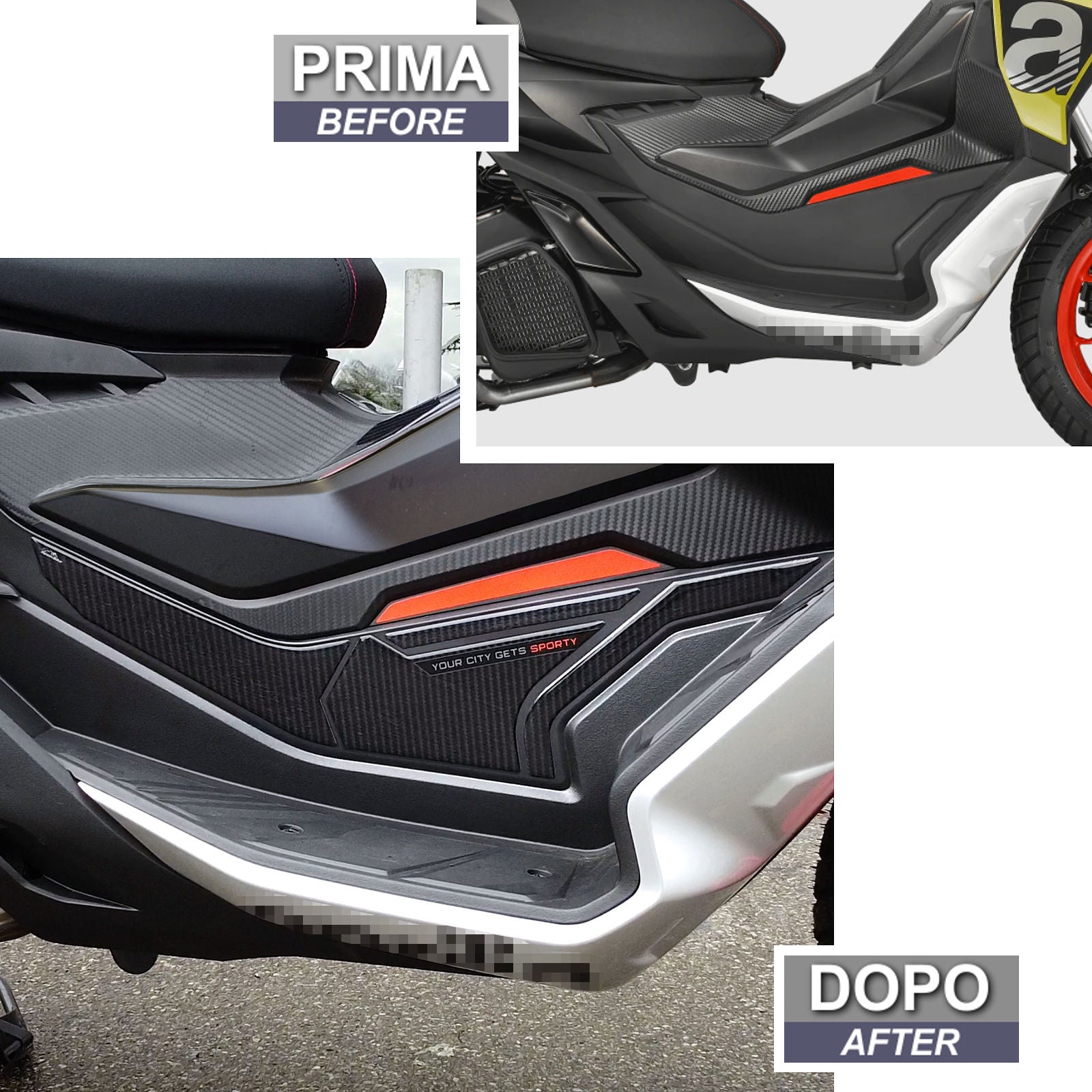 Resin Bike 3D Motorcycle Stickers - Side Footboards | Aprilia SR 125/200 2022>2025 -   Pyramid Motorcycle Accessories