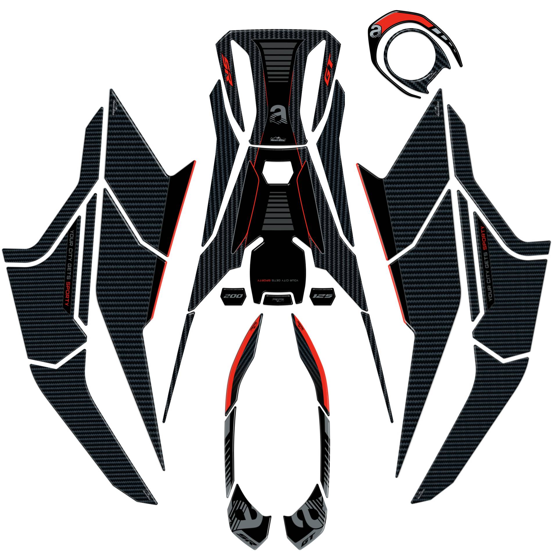 Resin Bike 3D Motorcycle Stickers - Full Kit | Aprilia SR 125 / SR 200 2022>2026 RB-1000690900009 -   Pyramid Motorcycle Accessories