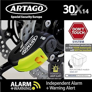 Artago 30X Disc Lock with Alarm - 14mm Pin - Sold Secure Certified -  Shop name