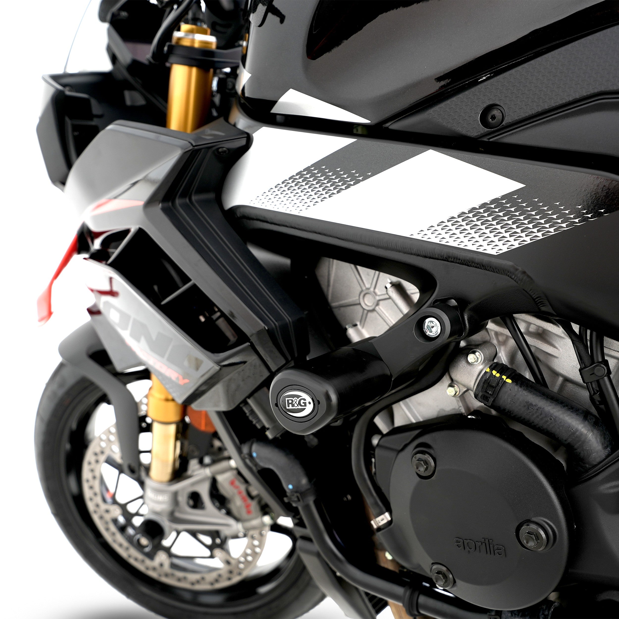 R&G Crash Protectors | Black | Aprilia RSV4 '09- '24, Tuono V4 '11-'20, RSV4 1100 Factory '19-'20, Tuono V4 1100 (Factory) '15-