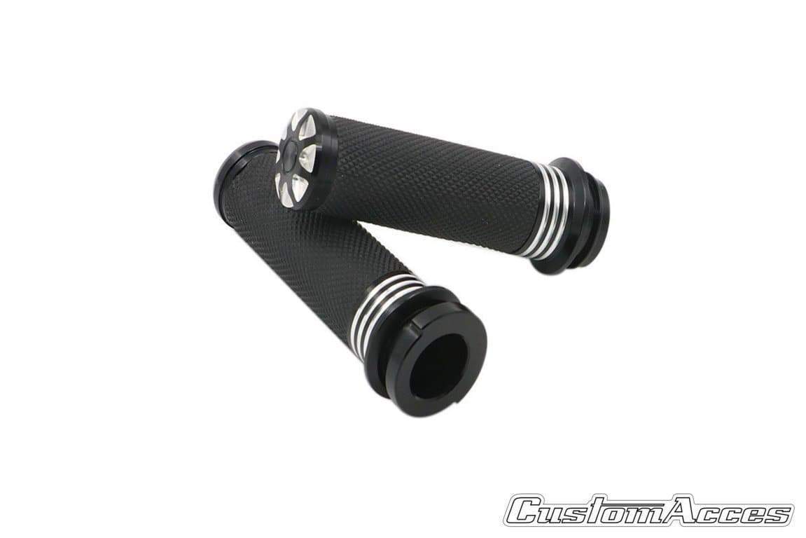Customacces Moon Grips | Black | Harley Davidson Sportster 1200 Roadster (XL1200R) 2017>Current-XPE0011N-Racing Grips-Pyramid Motorcycle Accessories