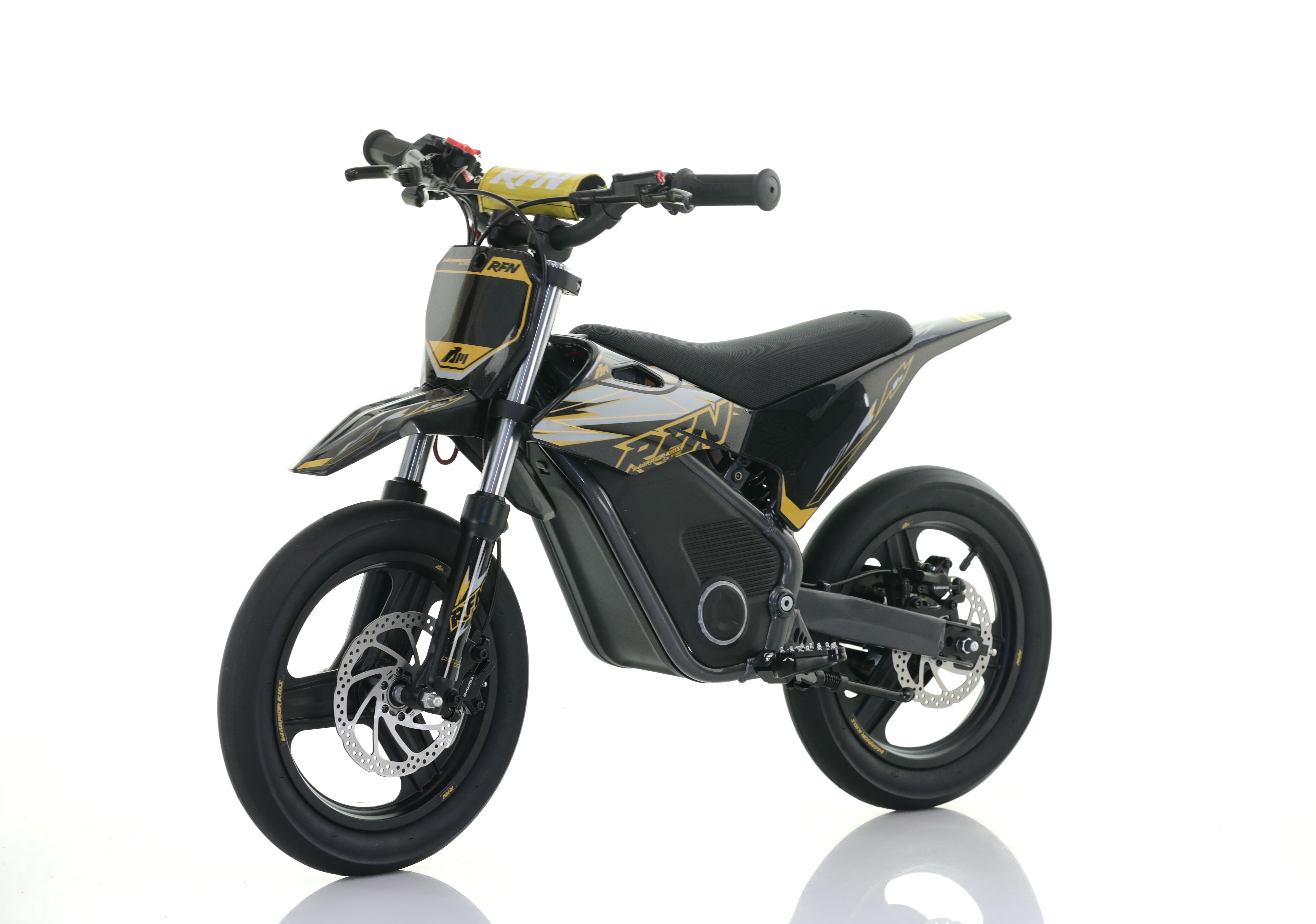 RFN Warrior SX-E700 R SM 14-inch Kids Electric Supermoto Bike | Black/Gold