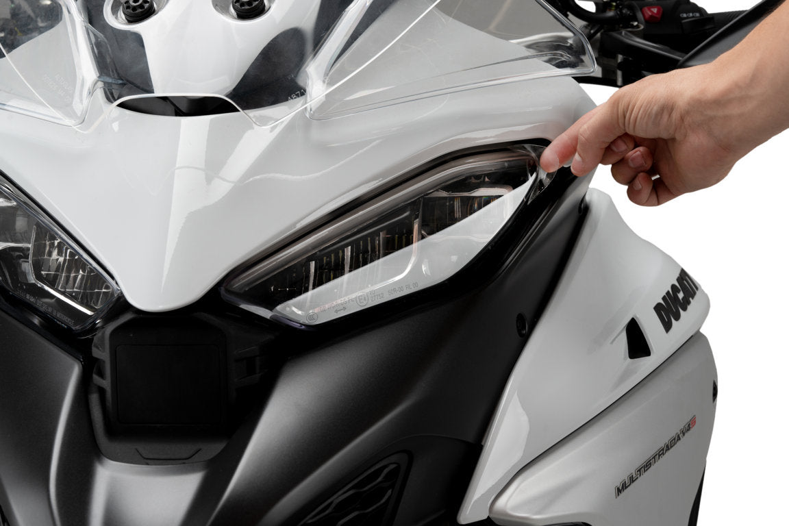 Puig Adhere Headlight Guard | Clear | Ducati Multistrada V4 (incl. Pikes Peak/Rally) 2021>Current-M20761W-Headlight Protection-Pyramid Motorcycle Accessories