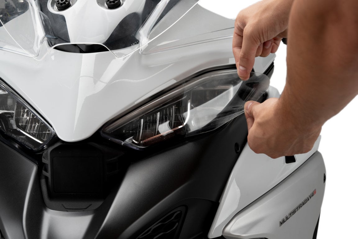 Puig Adhere Headlight Guard | Clear | Ducati Multistrada V4 (incl. Pikes Peak/Rally) 2021>Current-M20761W-Headlight Protection-Pyramid Motorcycle Accessories