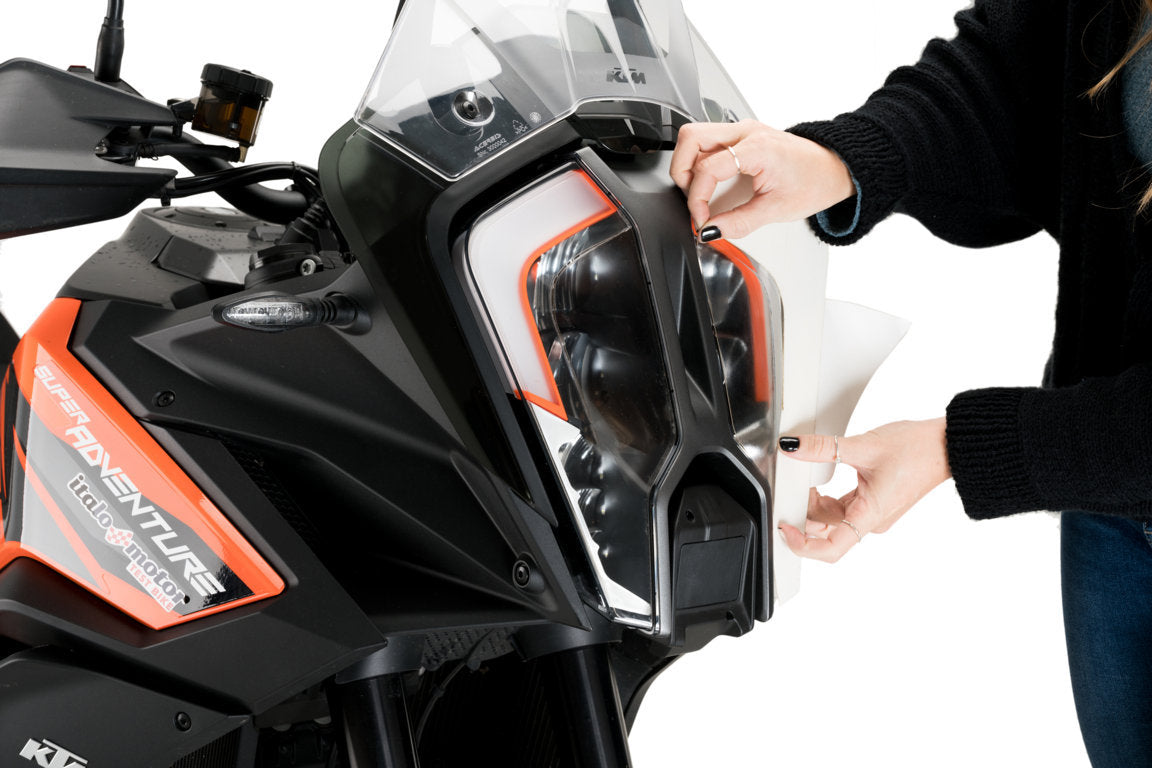 Puig Adhere Headlight Guard | Clear | KTM 1290 Super Adventure R/S 2021>2022-M21444W-Headlight Protection-Pyramid Motorcycle Accessories