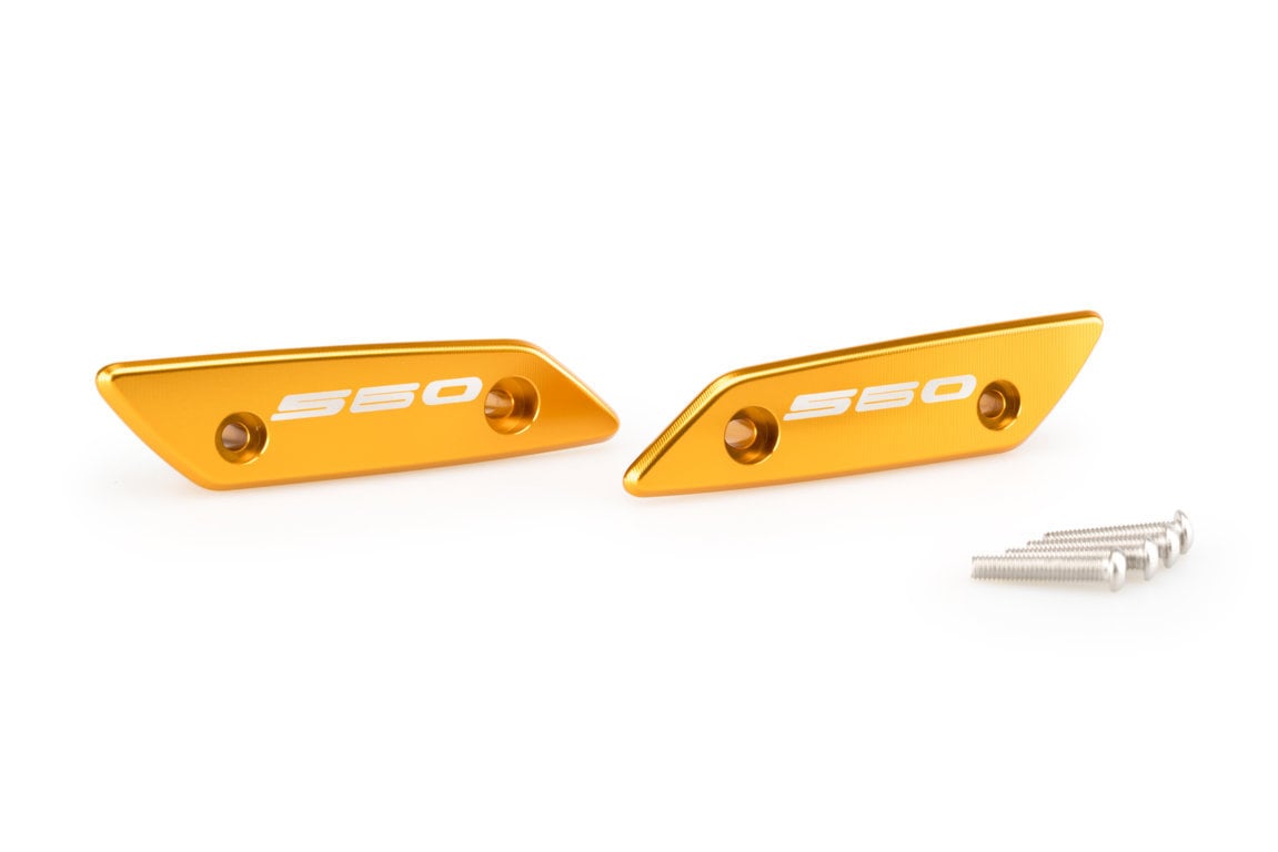 Puig Aluminium Mirror Caps | Gold | Yamaha TMAX 560 2022>Current-M21298O-Mirrors-Pyramid Motorcycle Accessories
